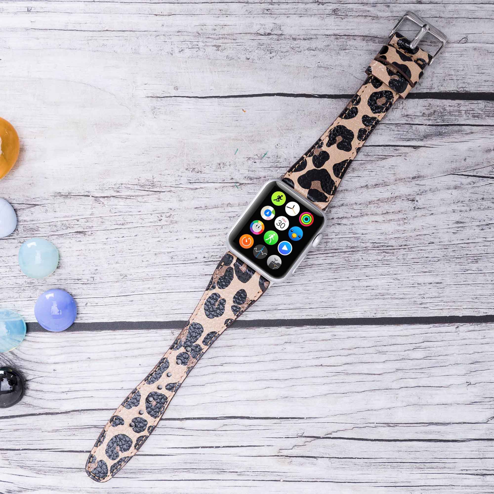 Full Grain Leather Band for Apple Watch - LEOPARD PATTERNED - saracleather