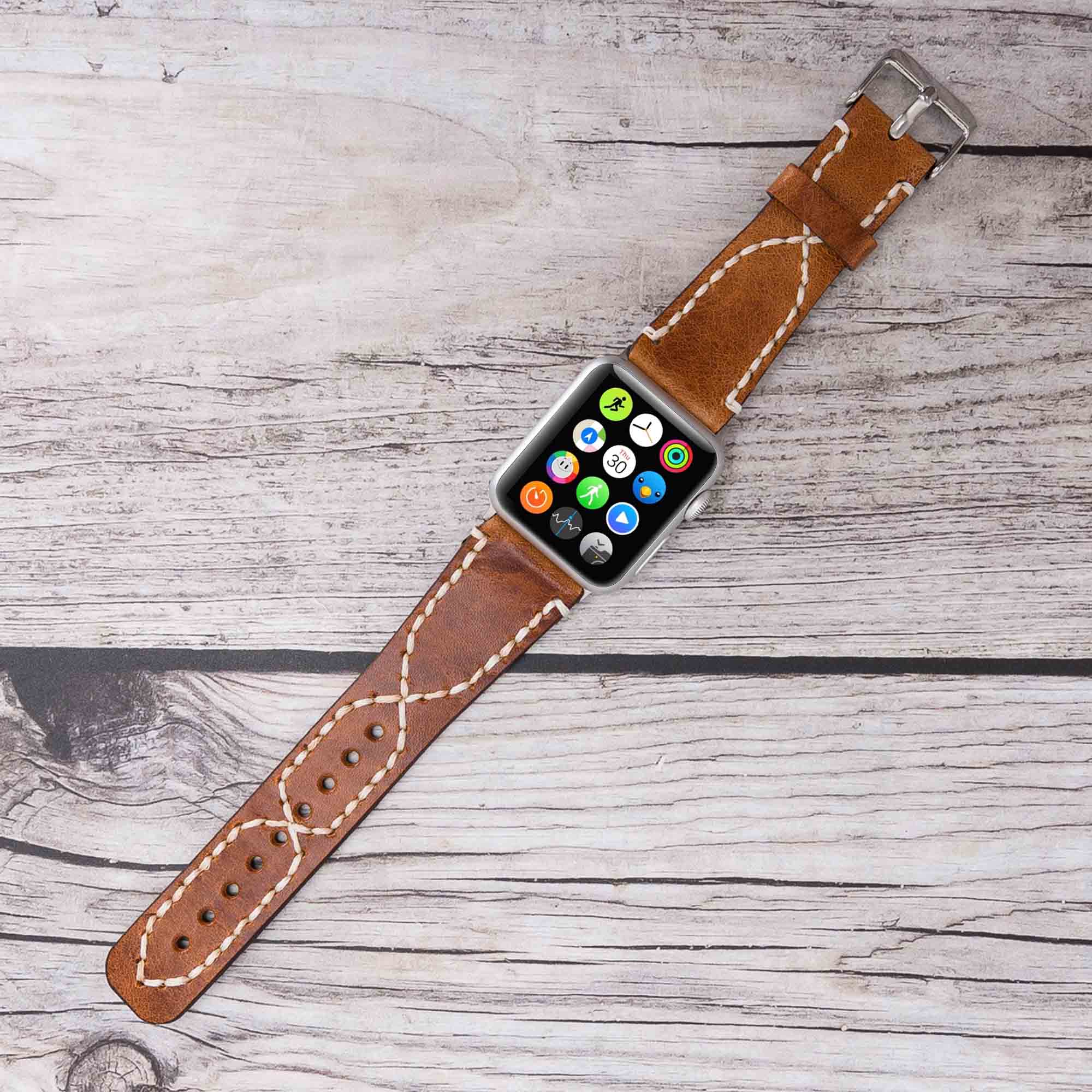 Full Grain Leather Band for Apple Watch - CAMEL - saracleather