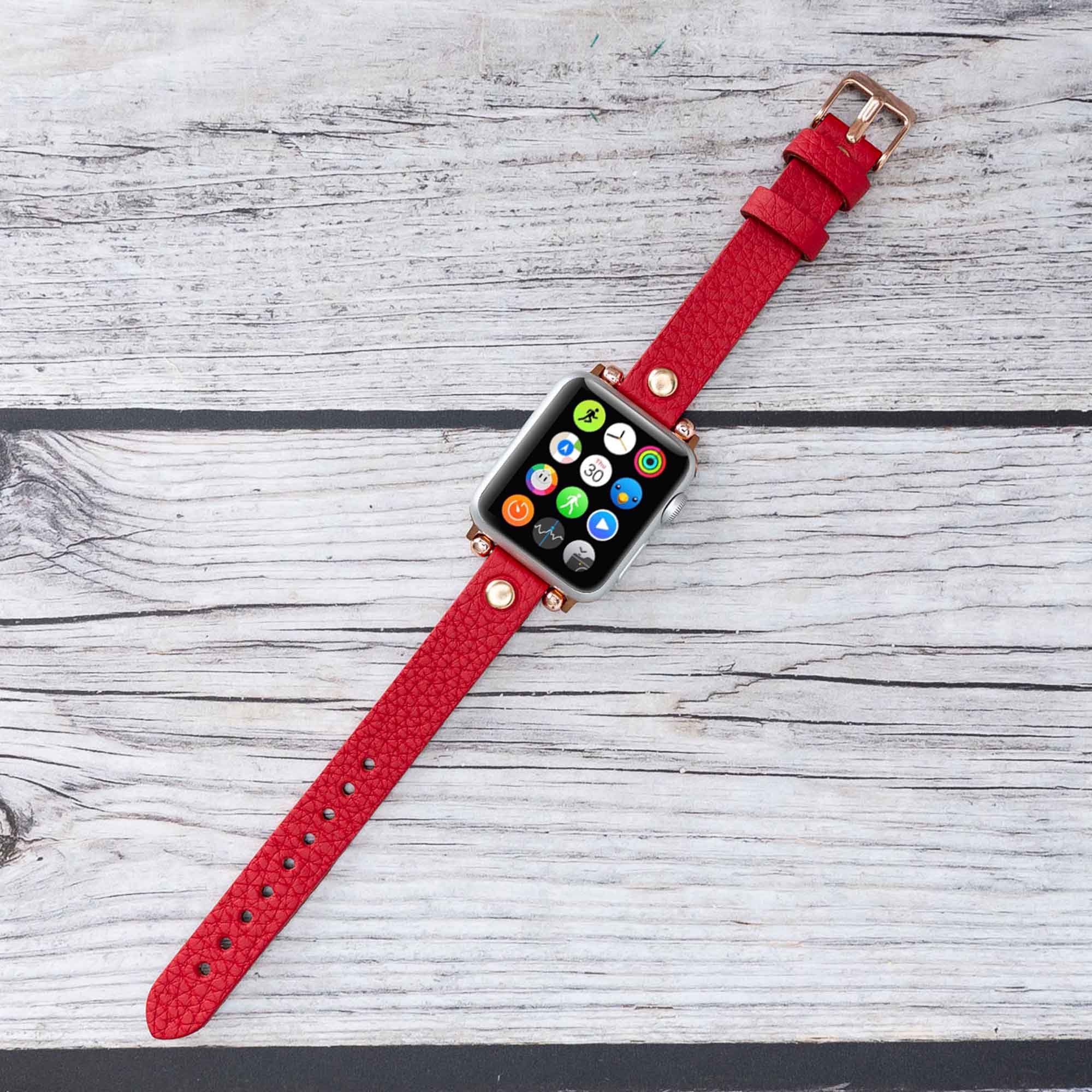 Ferro Strap - Full Grain Leather Band for Apple Watch - RED - saracleather