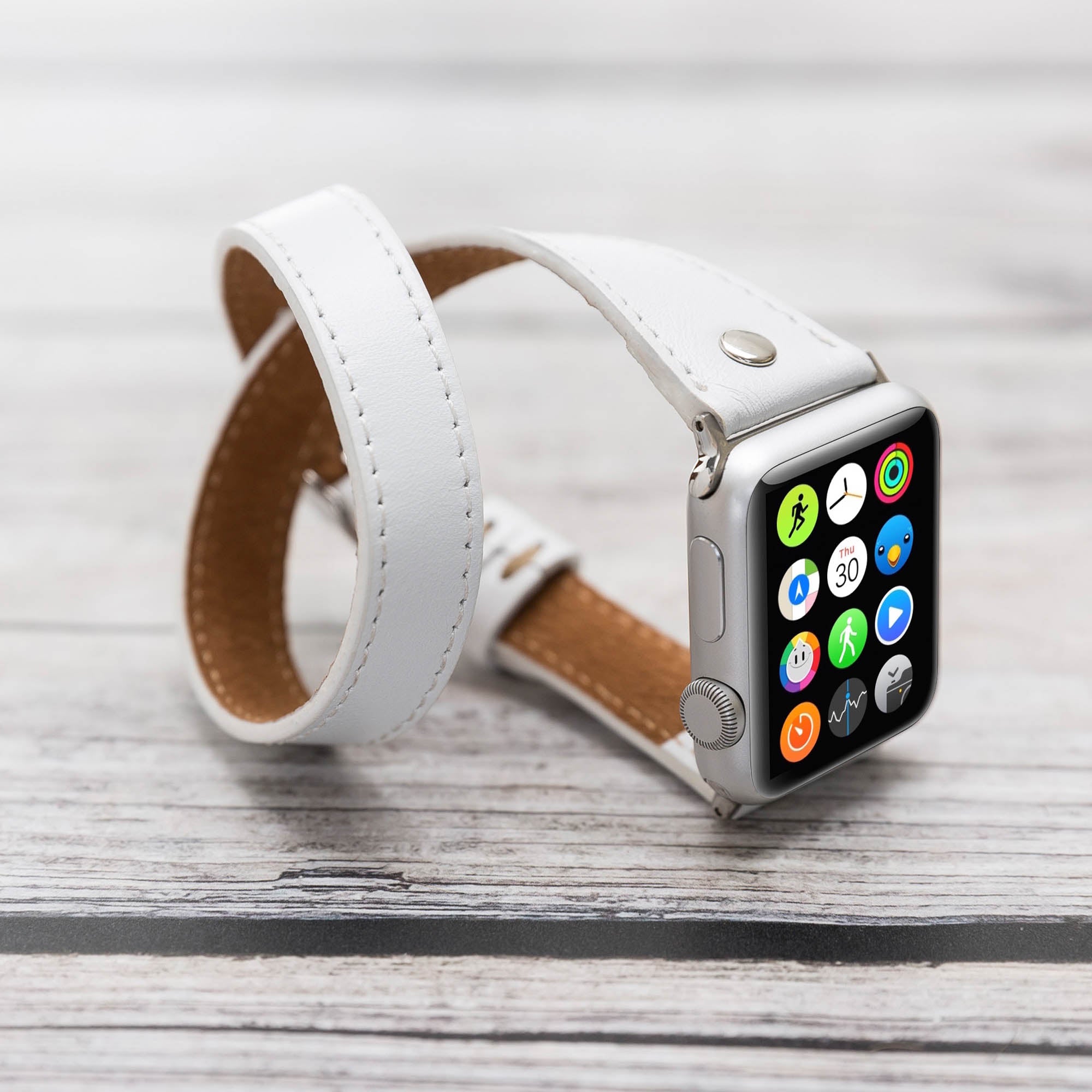 Slim Double Tour Strap: Full Grain Leather Band for Apple Watch 38mm / 40mm - WHITE - saracleather