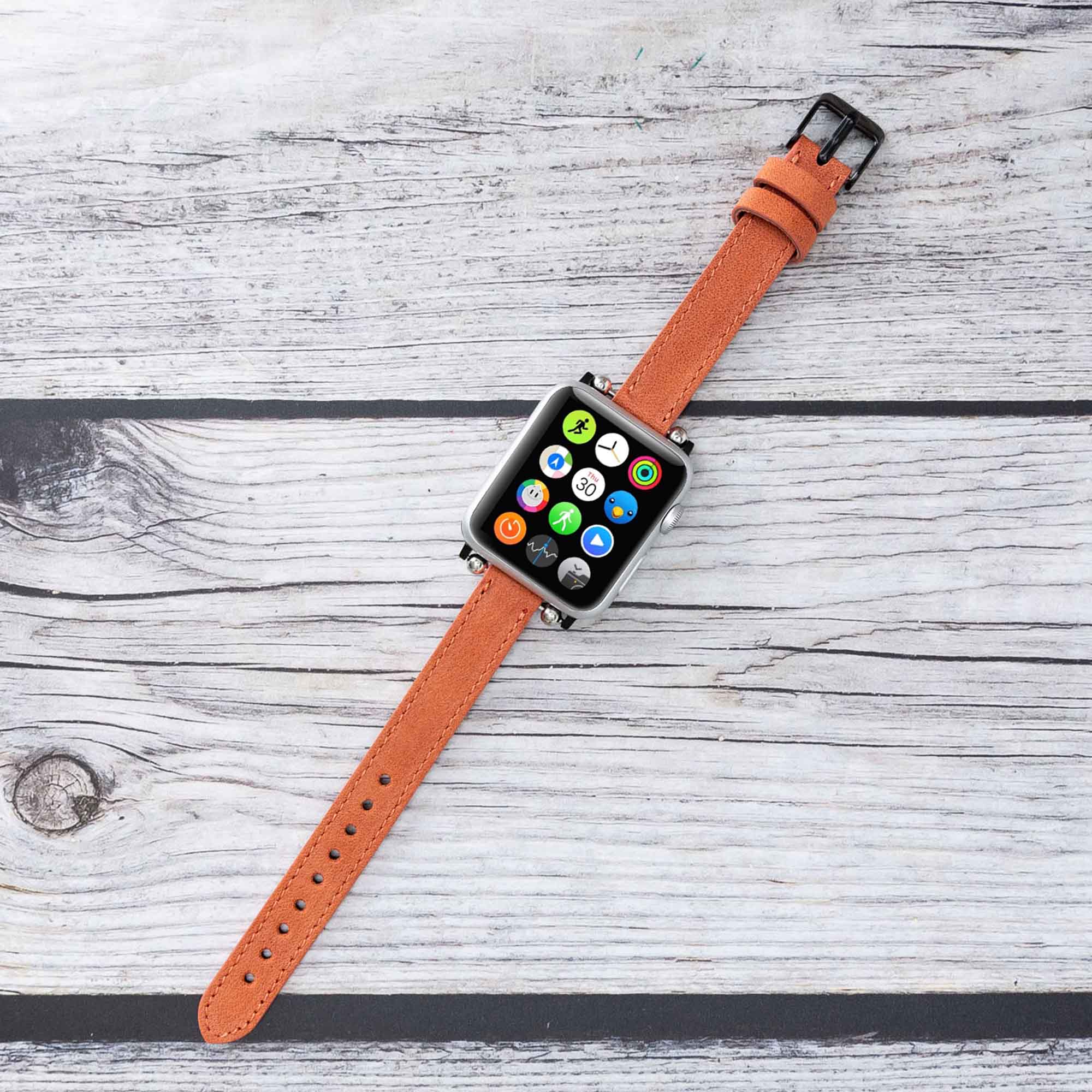 Ferro Strap - Full Grain Leather Band for Apple Watch - POMEGRANATE FLOWER - saracleather