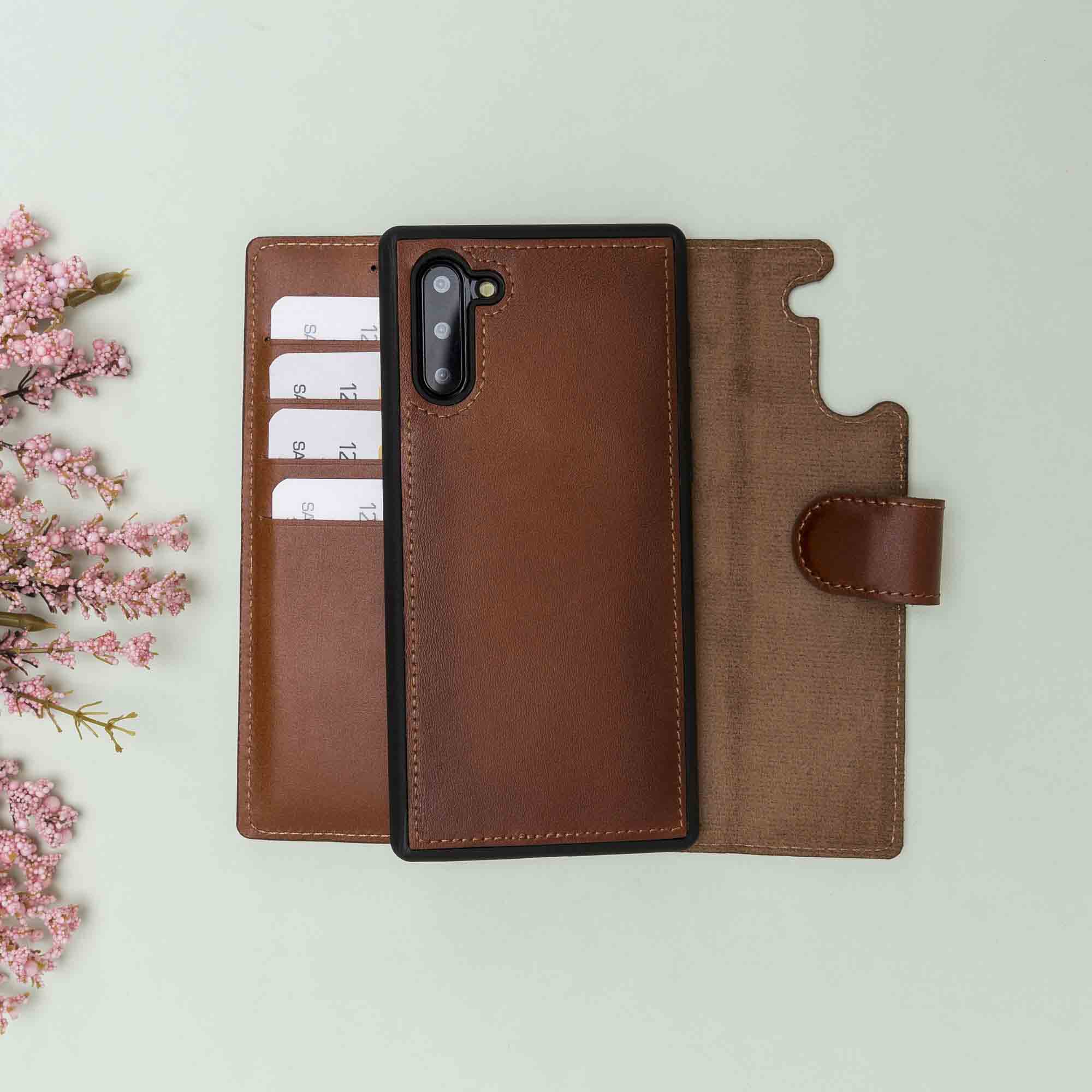 Magic Magnetic Detachable Leather Wallet Case for Samsung Galaxy Note 10 - EFFECT BROWN - saracleather