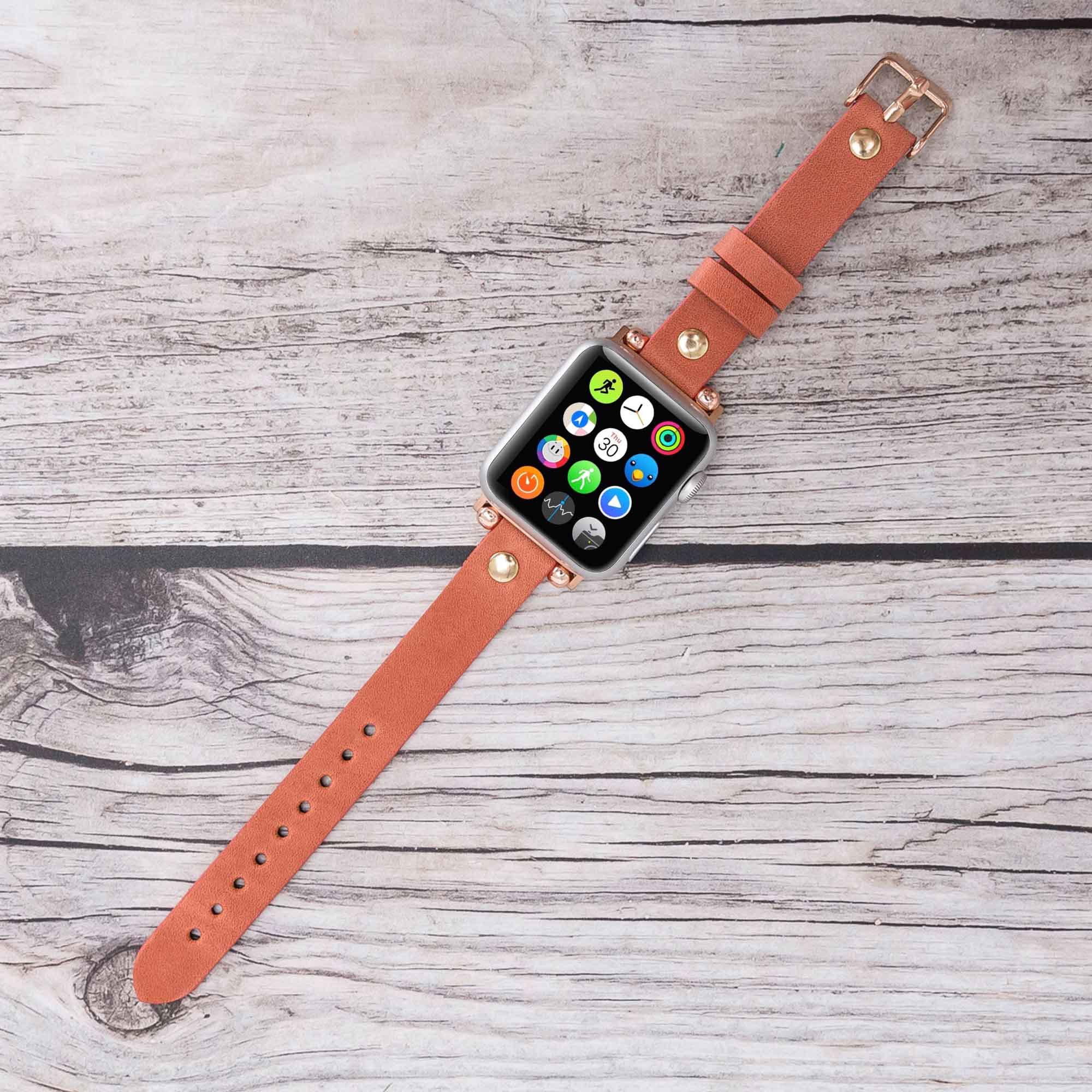 Ferro Strap - Full Grain Leather Band for Apple Watch - POMEGRANATE FLOWER - saracleather