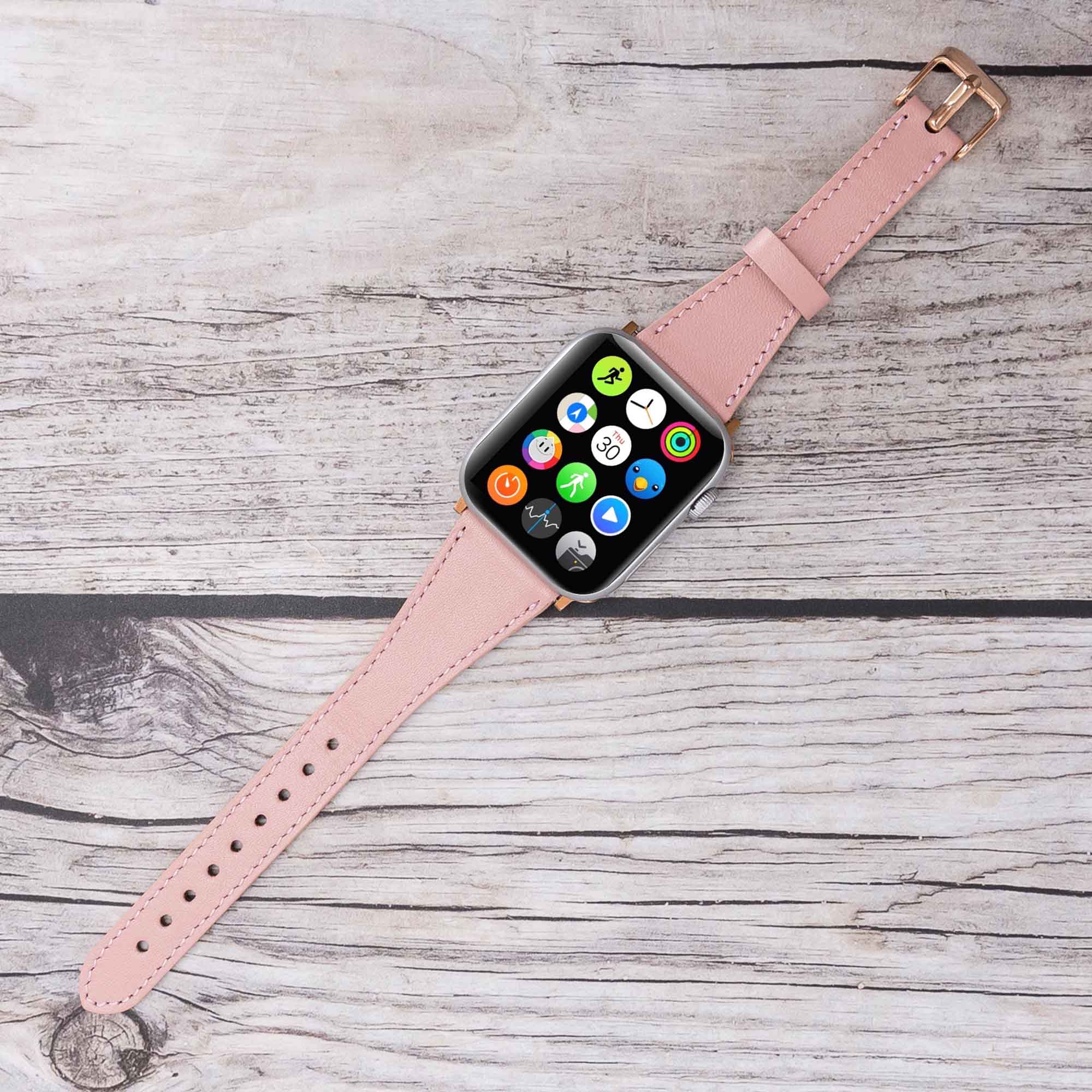 Slim Strap - Full Grain Leather Band for Apple Watch 38mm / 40mm - PINK - saracleather