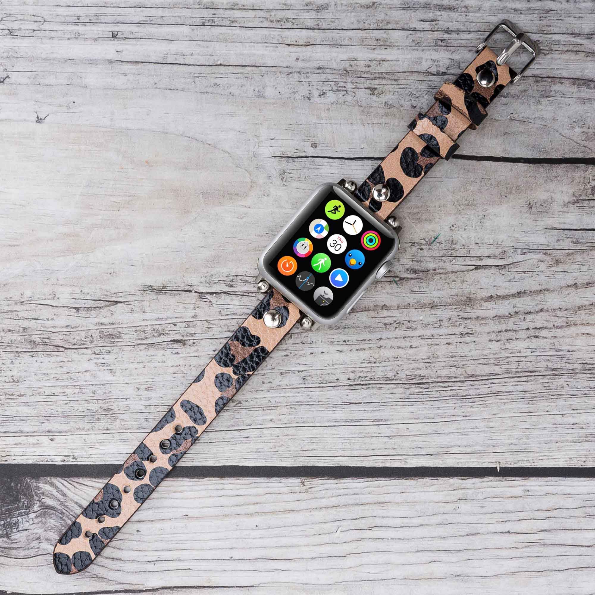 Ferro Strap - Full Grain Leather Band for Apple Watch - LEOPARD PATTERNED - saracleather