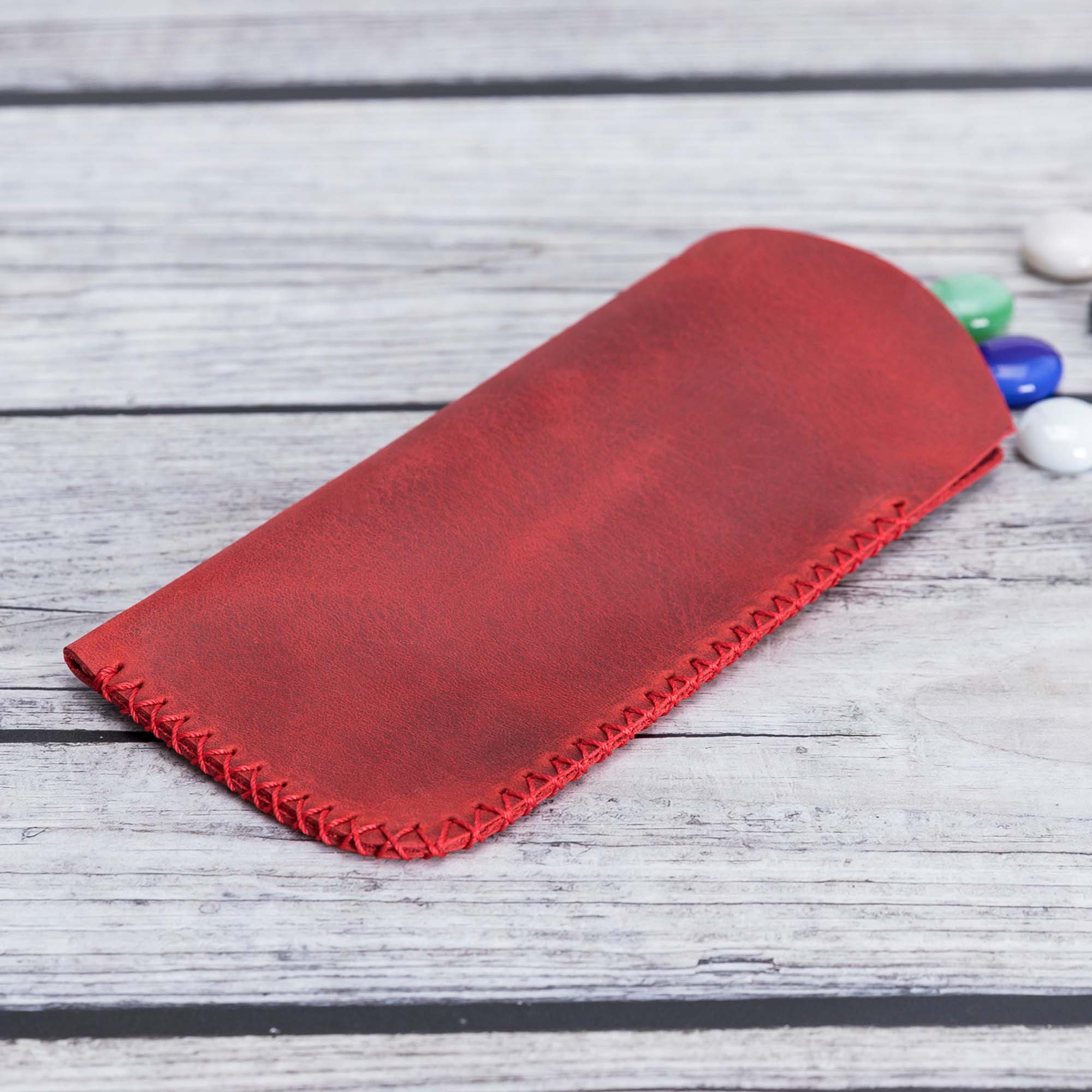 Leather Case For Glasses - RED - saracleather