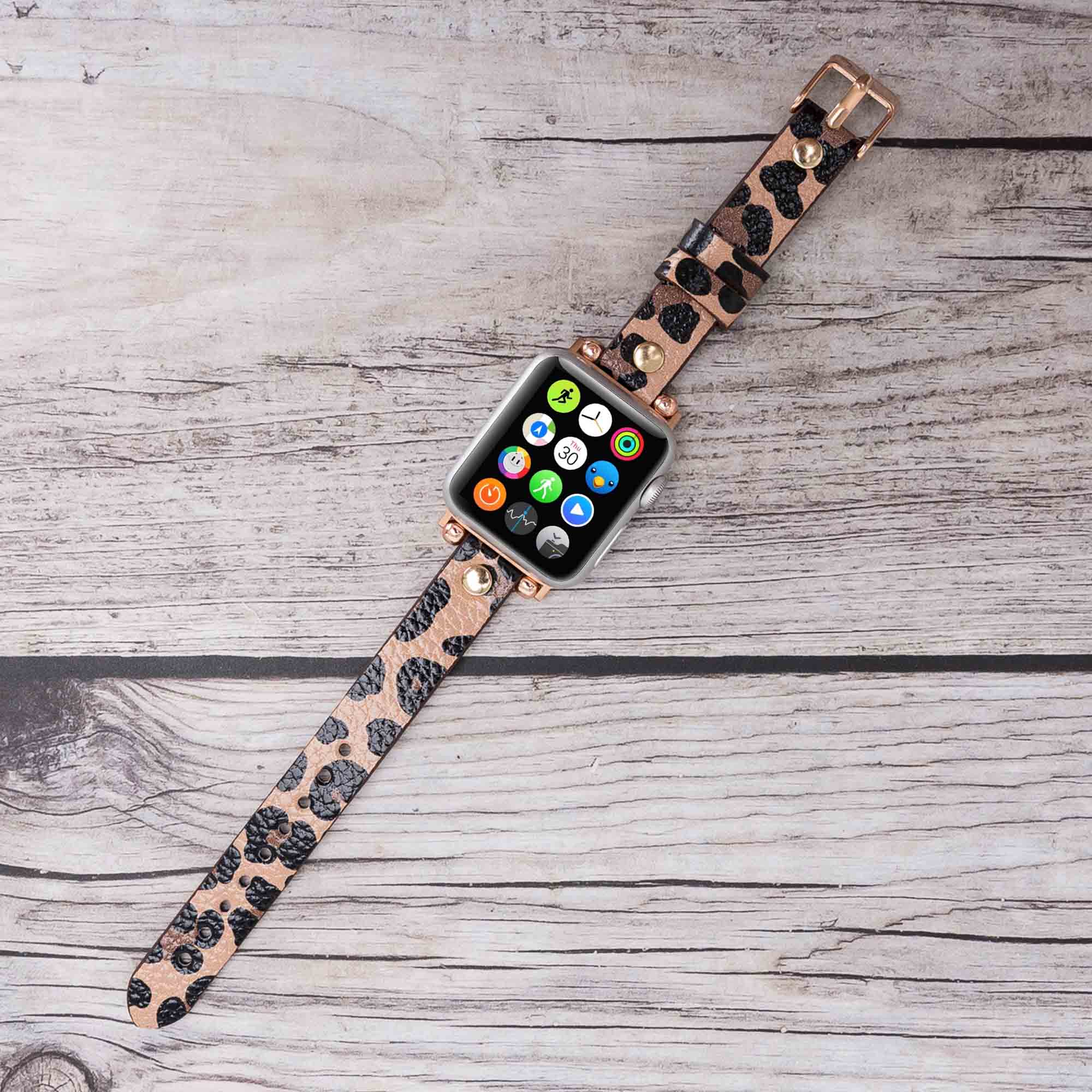 Ferro Strap - Full Grain Leather Band for Apple Watch - LEOPARD PATTERNED - saracleather