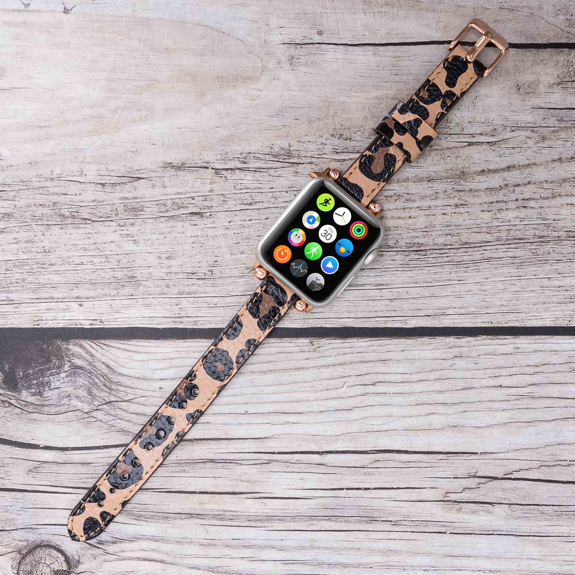 Ferro Strap - Full Grain Leather Band for Apple Watch - LEOPARD PATTERNED - saracleather