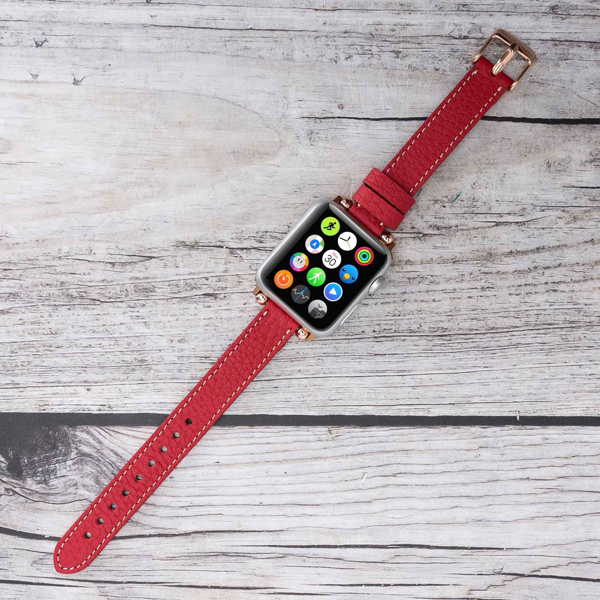 Ferro Strap - Full Grain Leather Band for Apple Watch - RED - saracleather