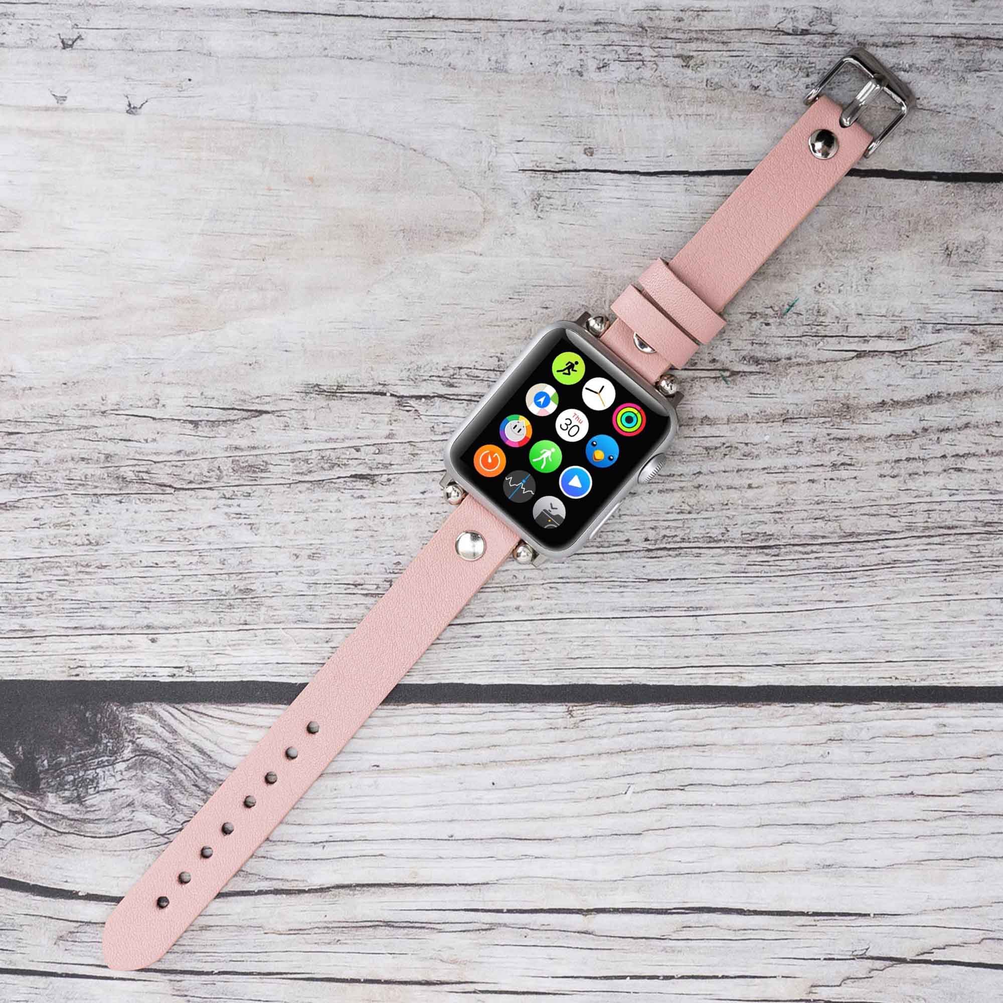 Ferro Strap - Full Grain Leather Band for Apple Watch - PINK - saracleather