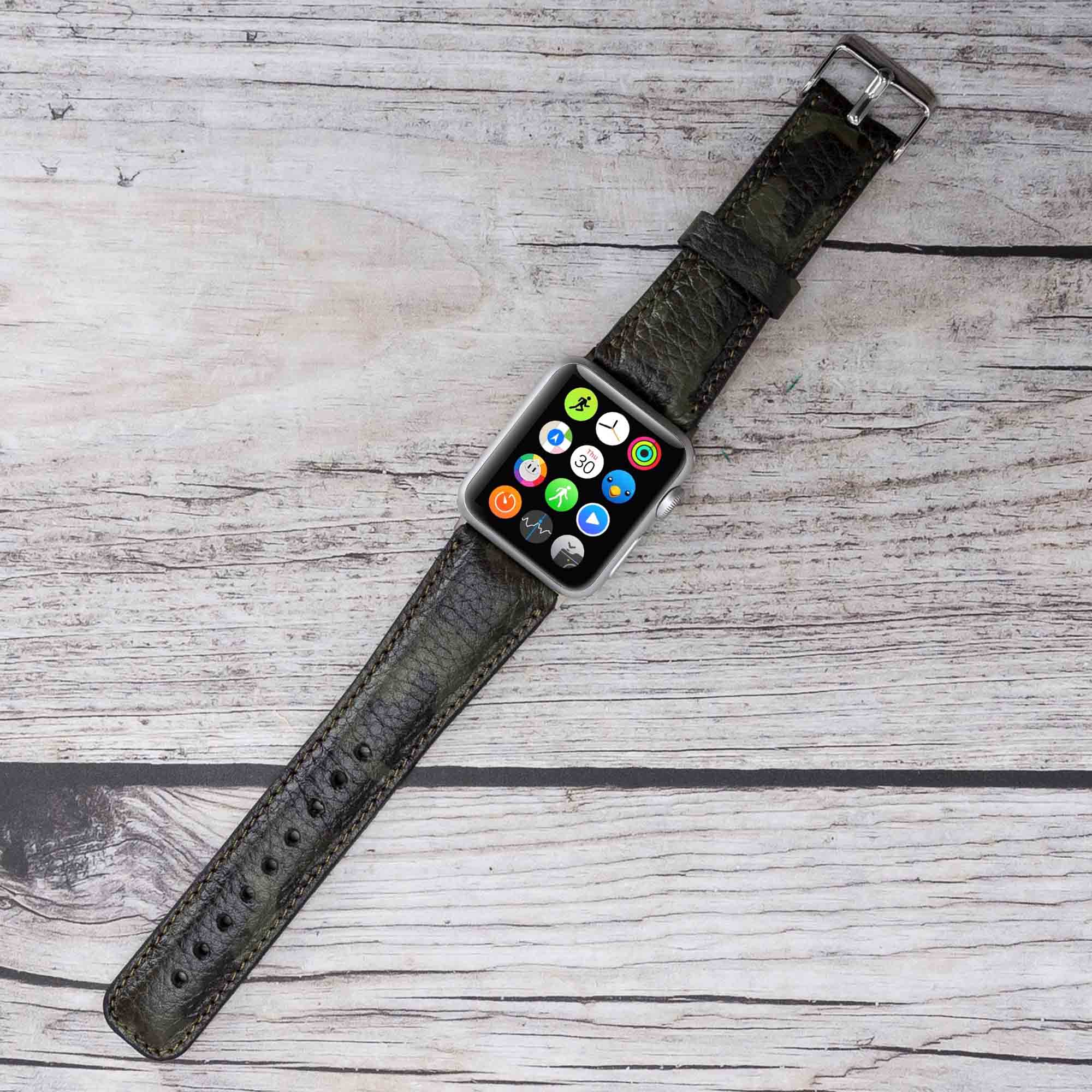 Full Grain Leather Band for Apple Watch - CAMOUFLAGE GREEN - saracleather