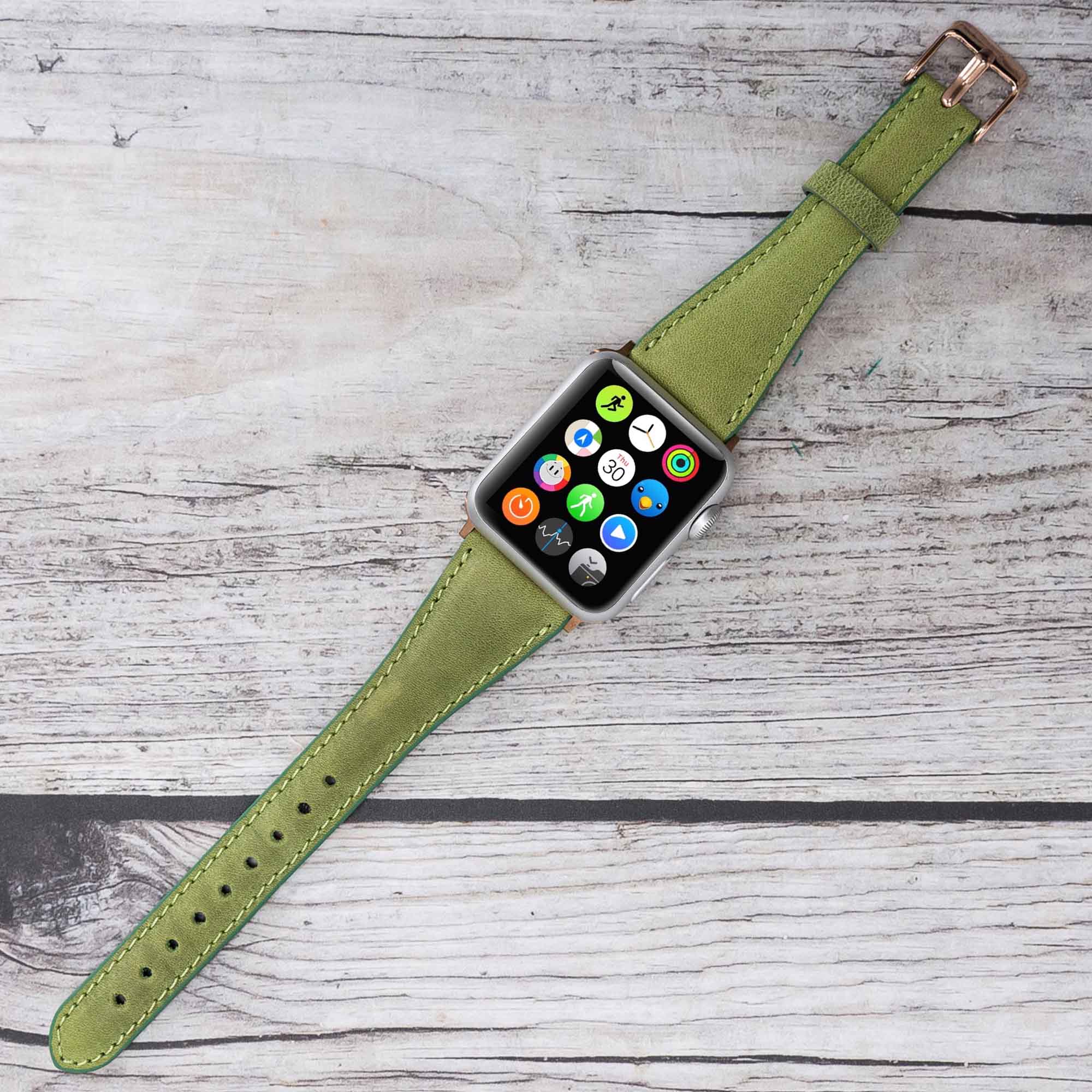 Slim Strap - Full Grain Leather Band for Apple Watch 38mm / 40mm - GREEN - saracleather