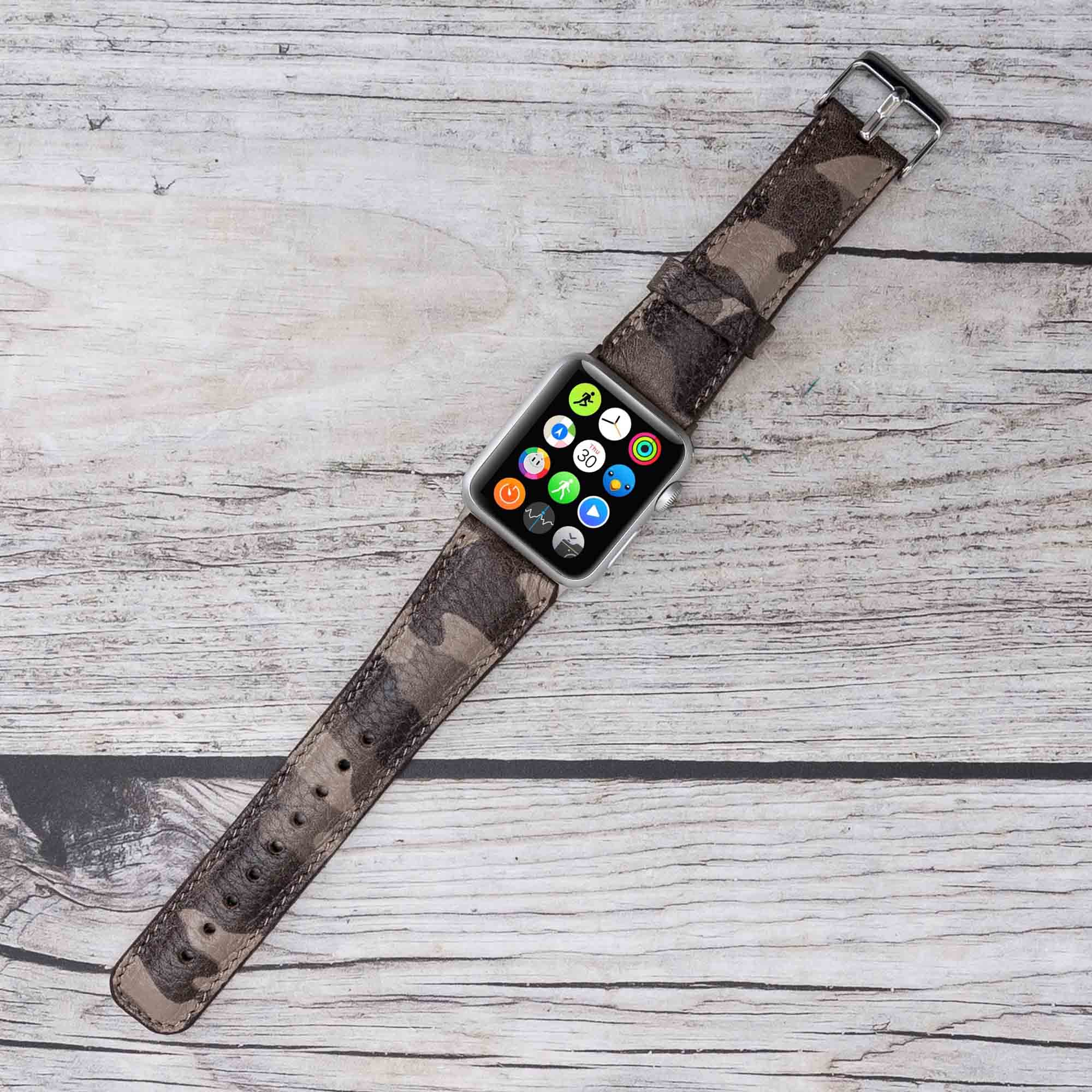 Full Grain Leather Band for Apple Watch - CAMOUFLAGE BROWN - saracleather