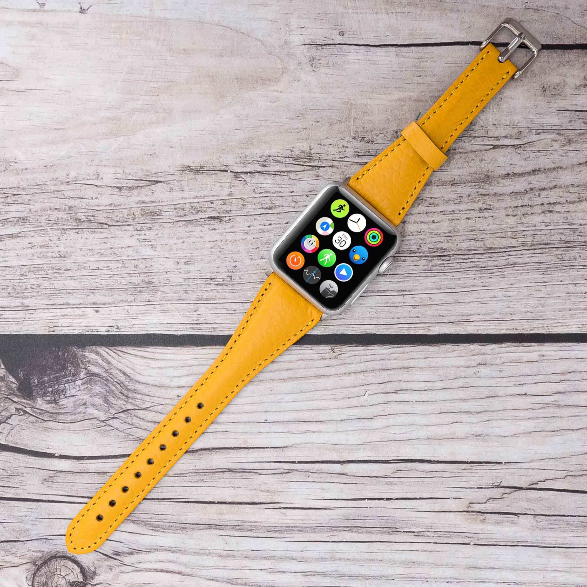 Slim Strap - Full Grain Leather Band for Apple Watch 38mm / 40mm - YELLOW - saracleather