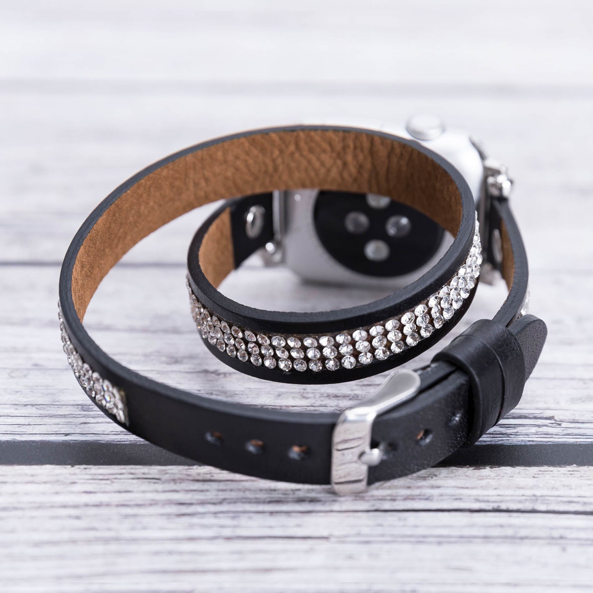 Ferro Double Tour Strap: Full Grain Leather Band for Apple Watch - BLACK - saracleather