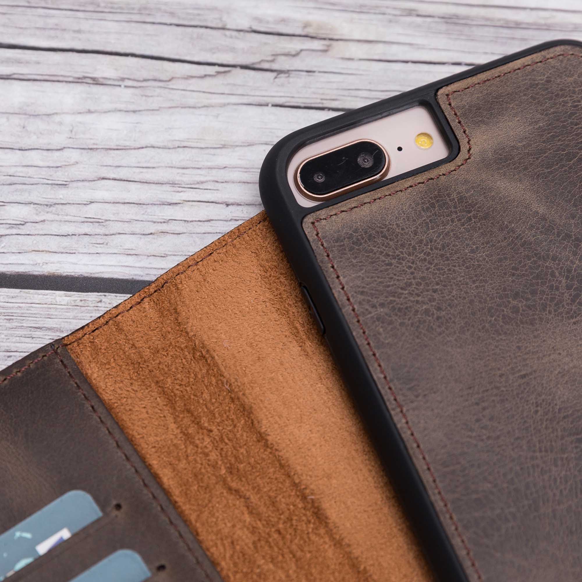 Magic Magnetic Detachable Leather Wallet Case for iPhone 8 Plus / 7 Plus - BROWN - saracleather