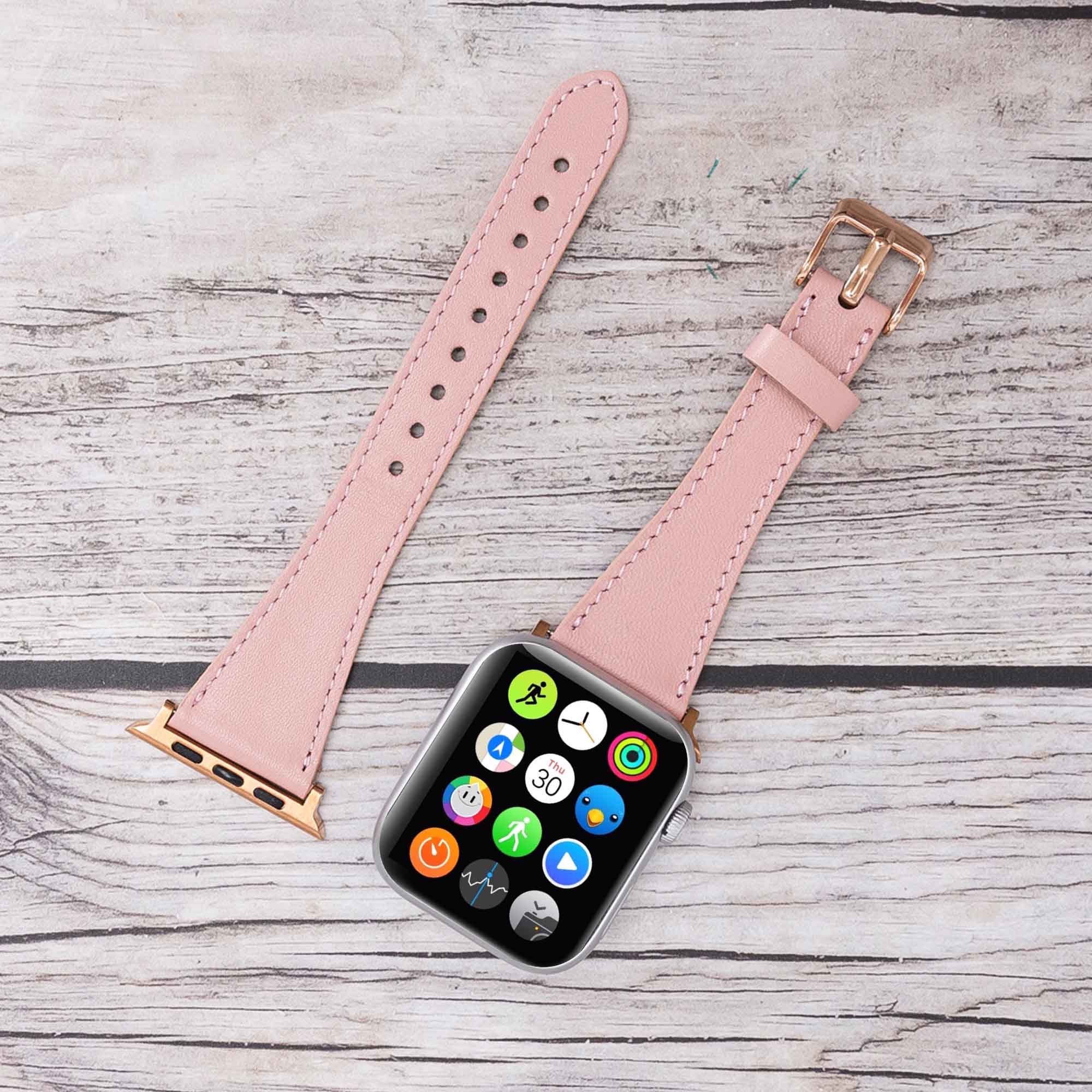 Slim Strap - Full Grain Leather Band for Apple Watch 38mm / 40mm - PINK - saracleather