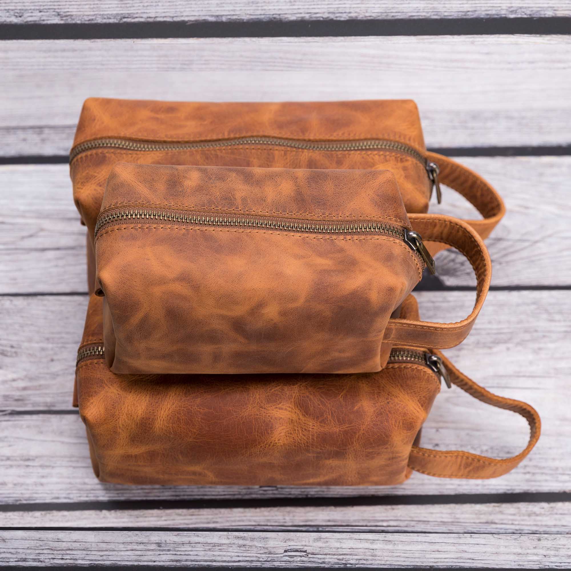 Eve Toiletry / Make Up Leather Bag (Medium) - TAN - saracleather