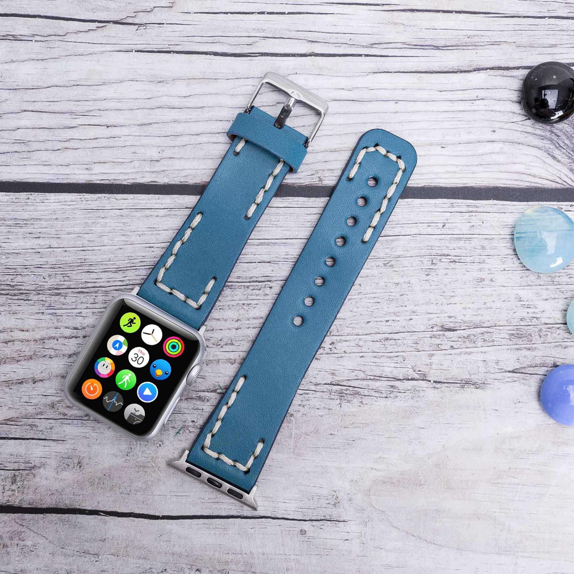 Full Grain Leather Band for Apple Watch - BLUE - saracleather