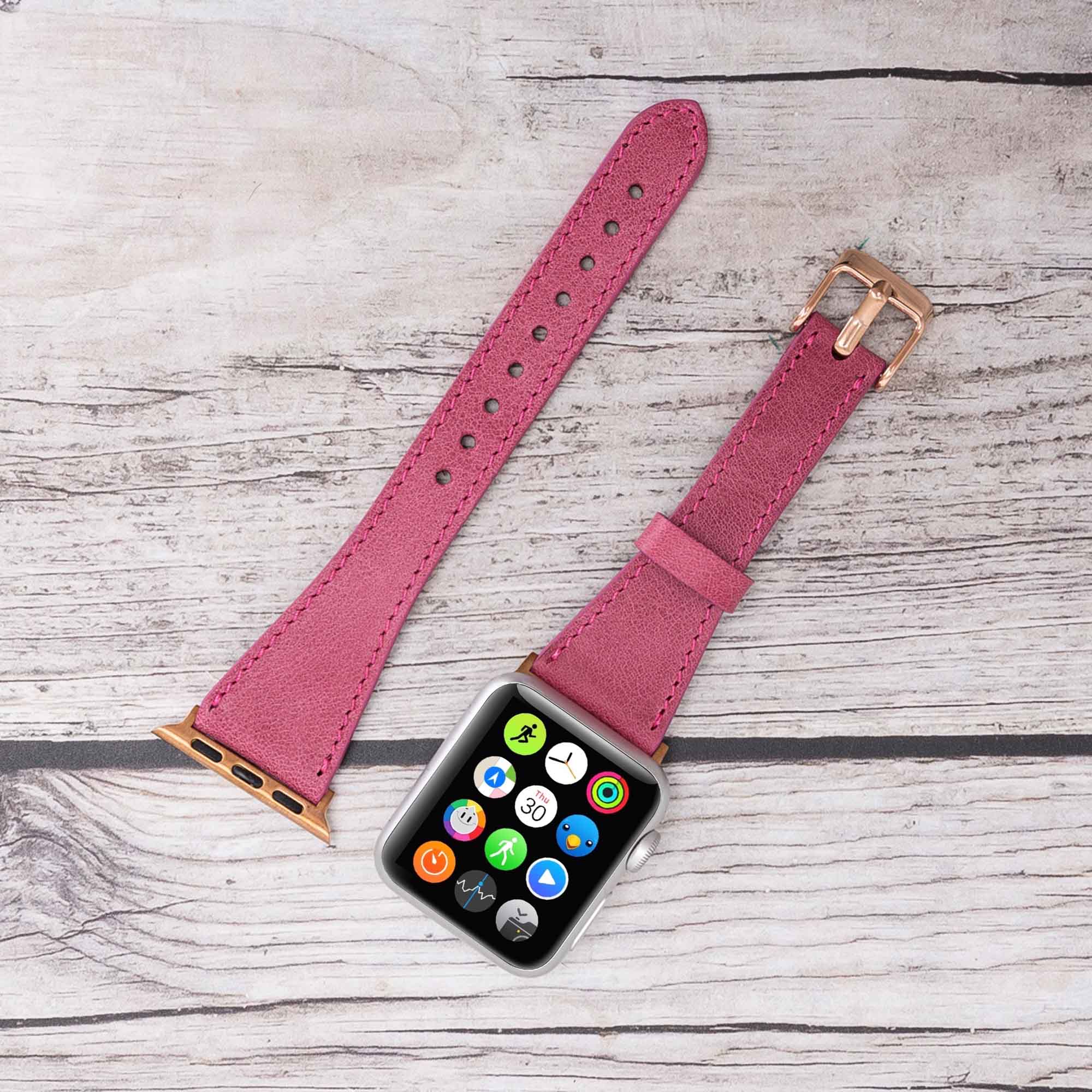 Slim Strap - Full Grain Leather Band for Apple Watch 38mm / 40mm - FUCHSIA - saracleather