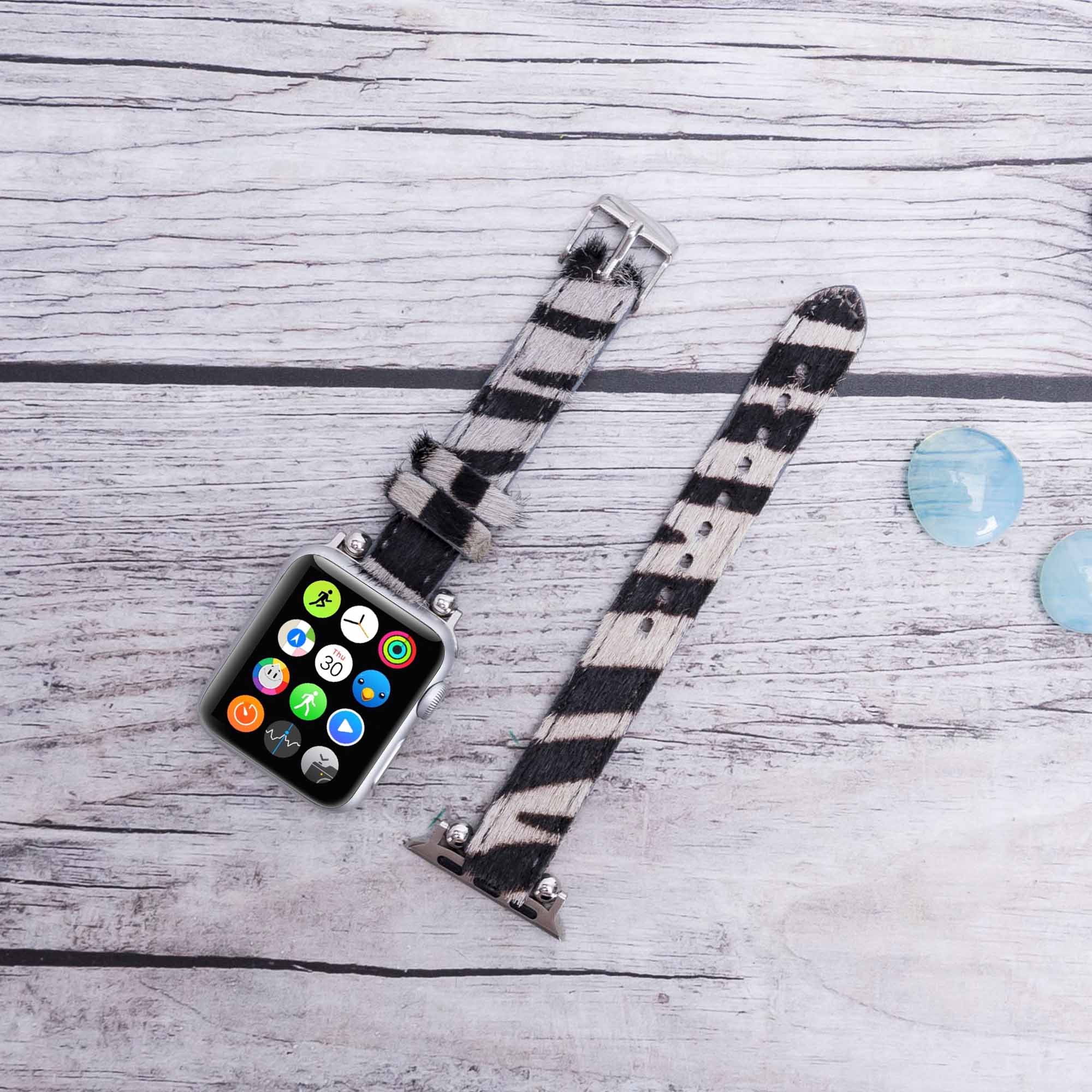 Ferro Strap - Full Grain Leather Band for Apple Watch - FURRY ZEBRA PATTERNED - saracleather