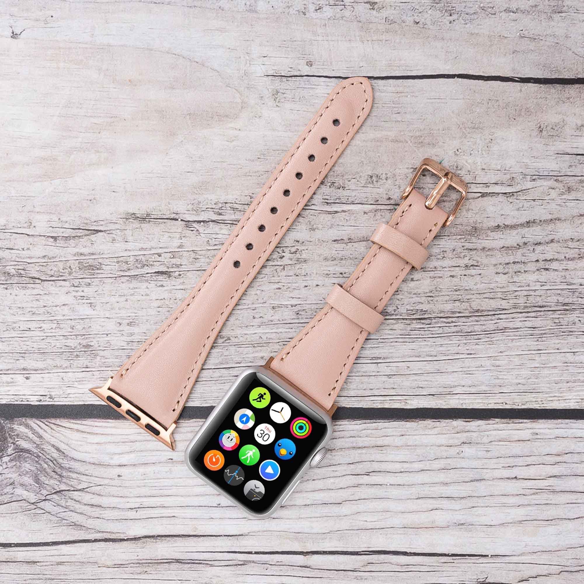 Slim Strap - Full Grain Leather Band for Apple Watch 38mm / 40mm - PINK - saracleather