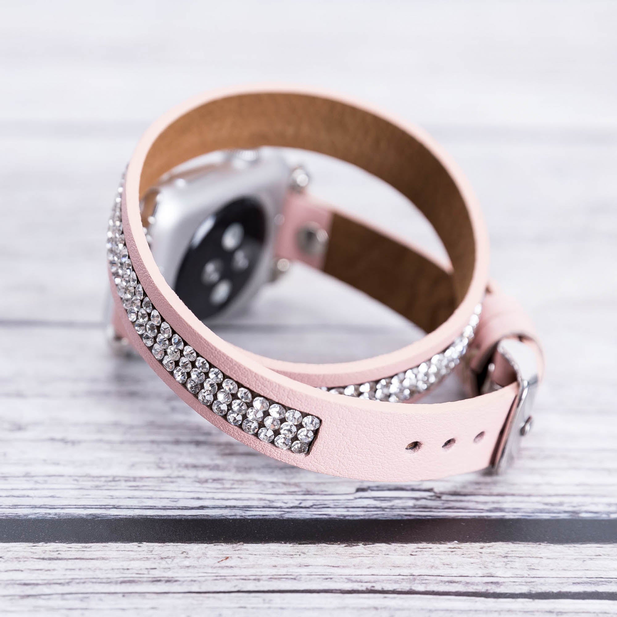 Ferro Double Tour Strap: Full Grain Leather Band for Apple Watch - PINK - saracleather