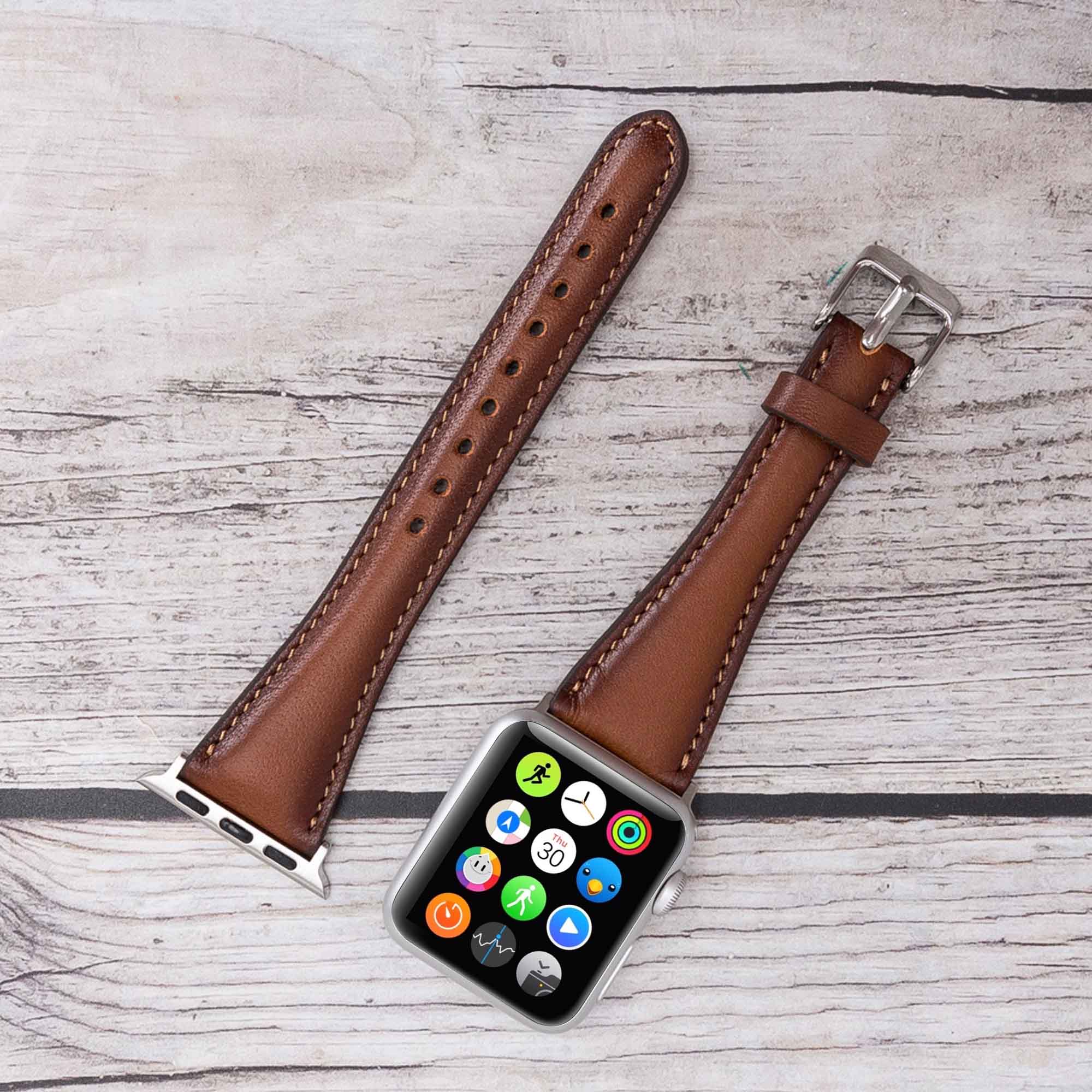 Slim Strap - Full Grain Leather Band for Apple Watch 38mm / 40mm - EFFECT BROWN - saracleather