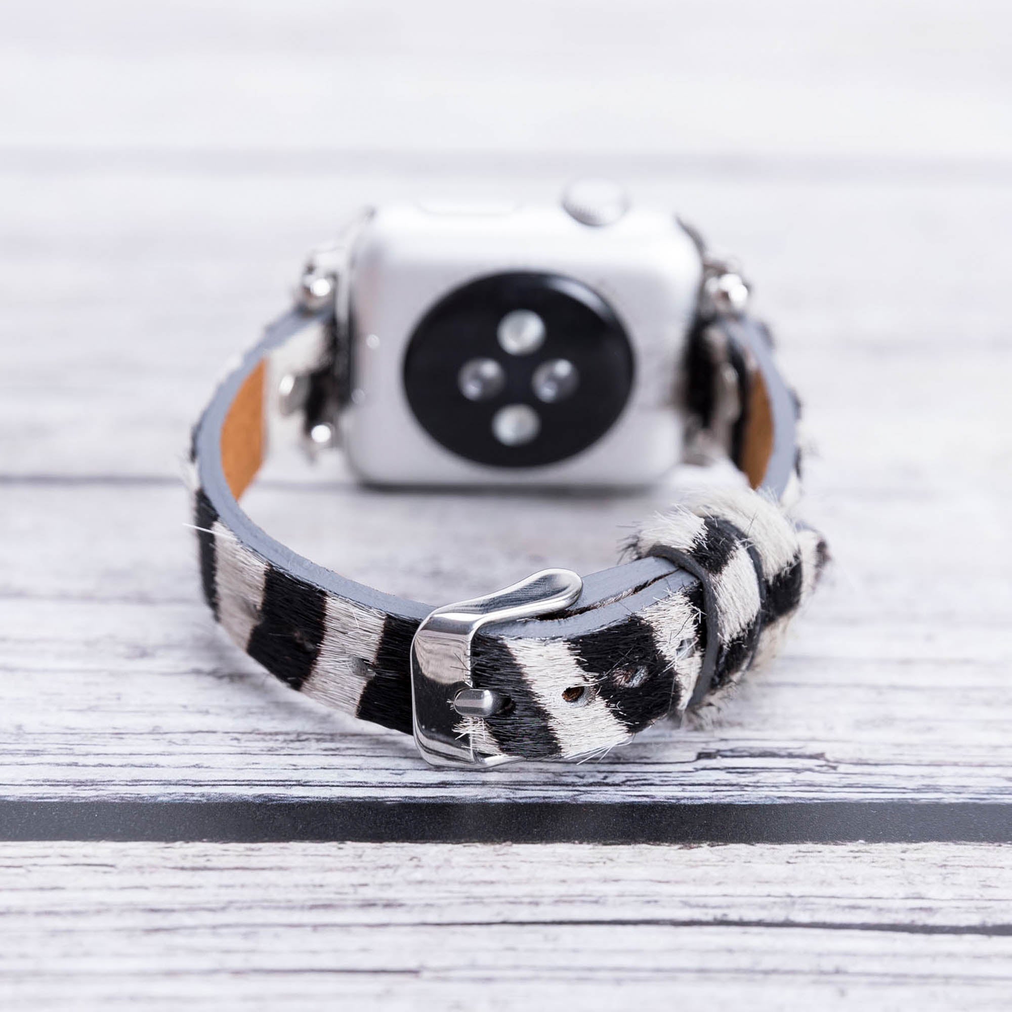 Ferro Strap - Full Grain Leather Band for Apple Watch - FURRY ZEBRA PATTERNED - saracleather