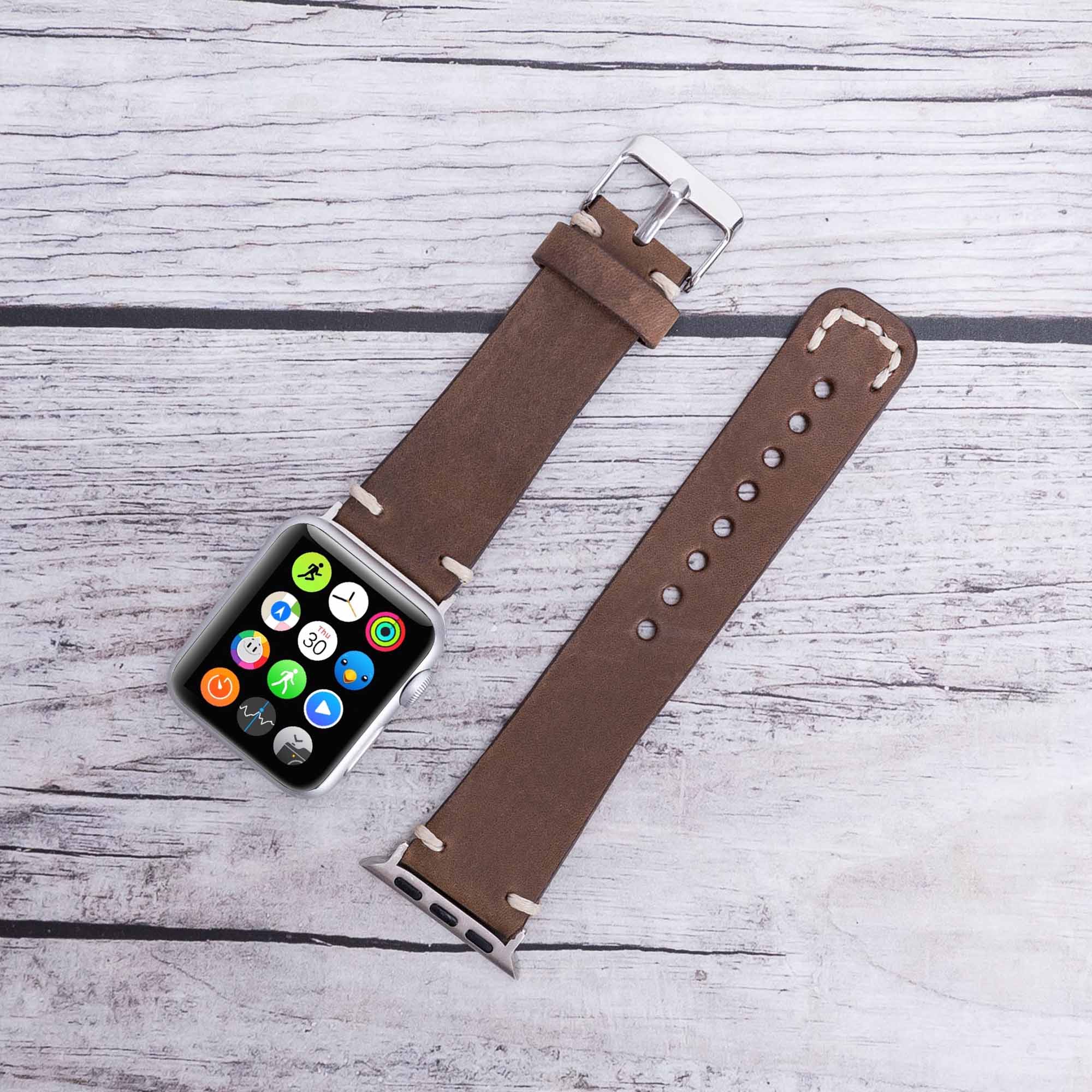 Full Grain Leather Band for Apple Watch - BROWN - saracleather