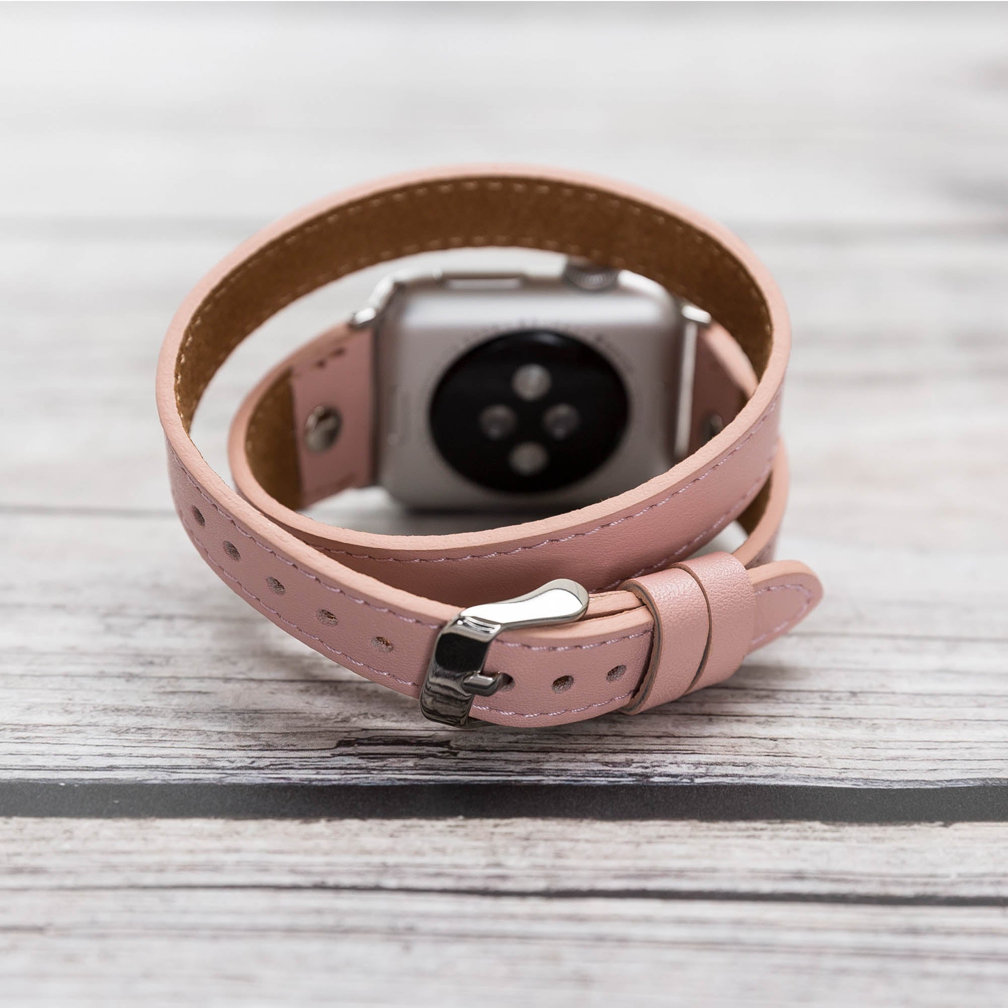 Slim Double Tour Strap: Full Grain Leather Band for Apple Watch 38mm / 40mm - PINK - saracleather