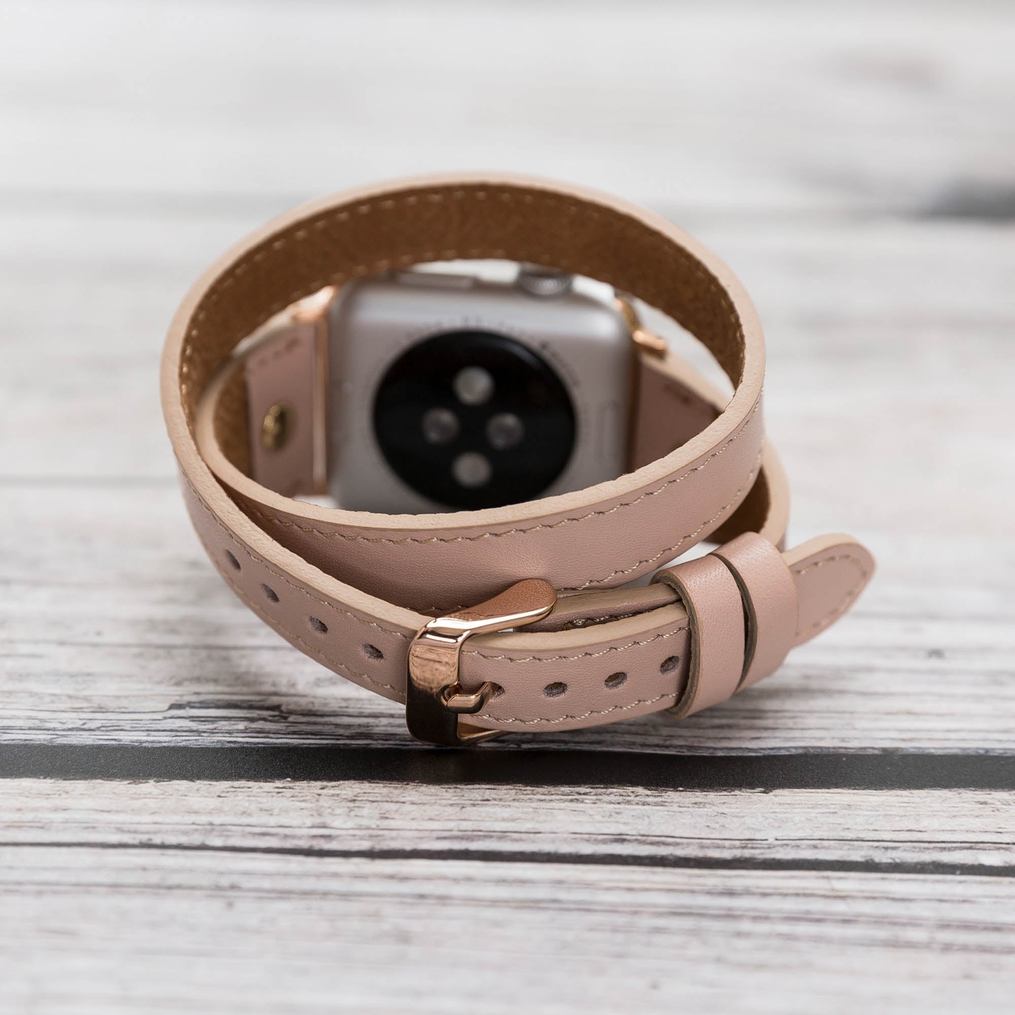 Slim Double Tour Strap: Full Grain Leather Band for Apple Watch 38mm / 40mm - PINK - saracleather