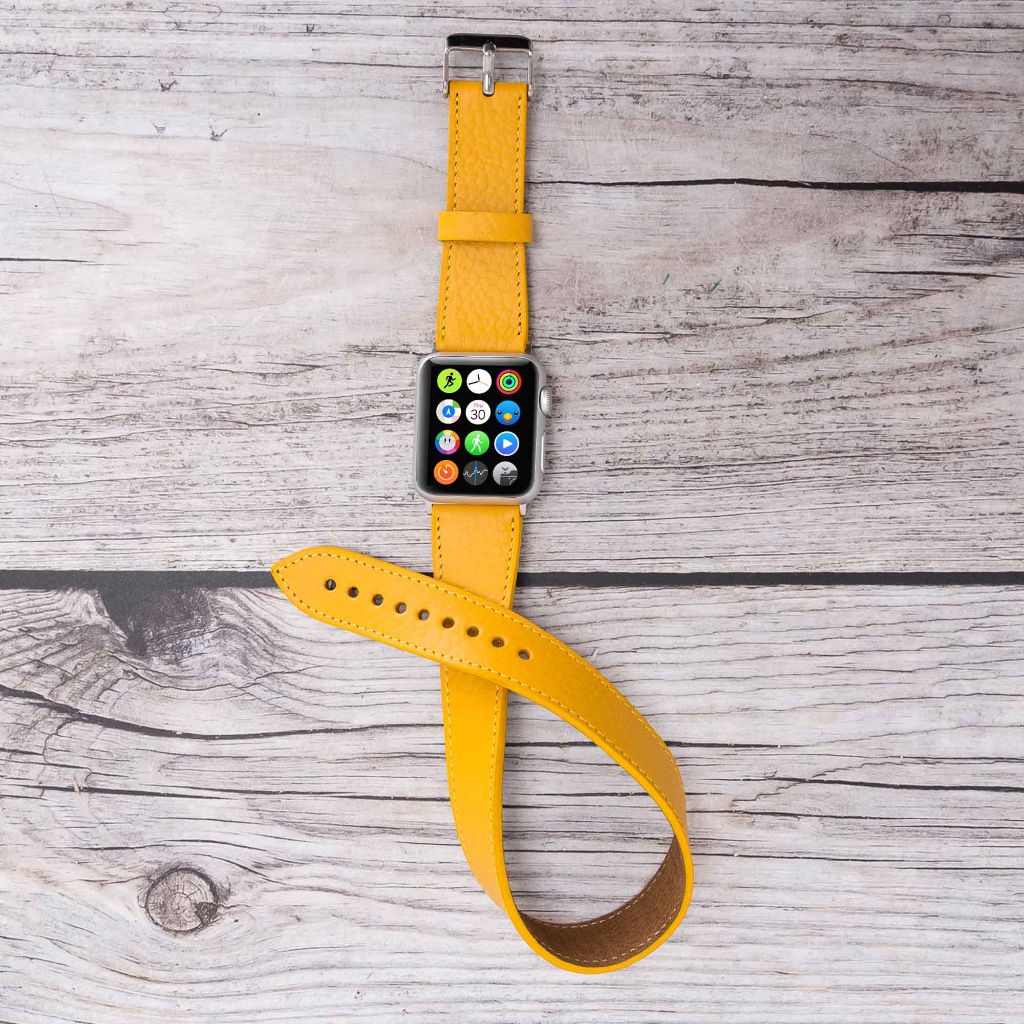 Double Tour Strap: Full Grain Leather Band for Apple Watch - YELLOW - saracleather