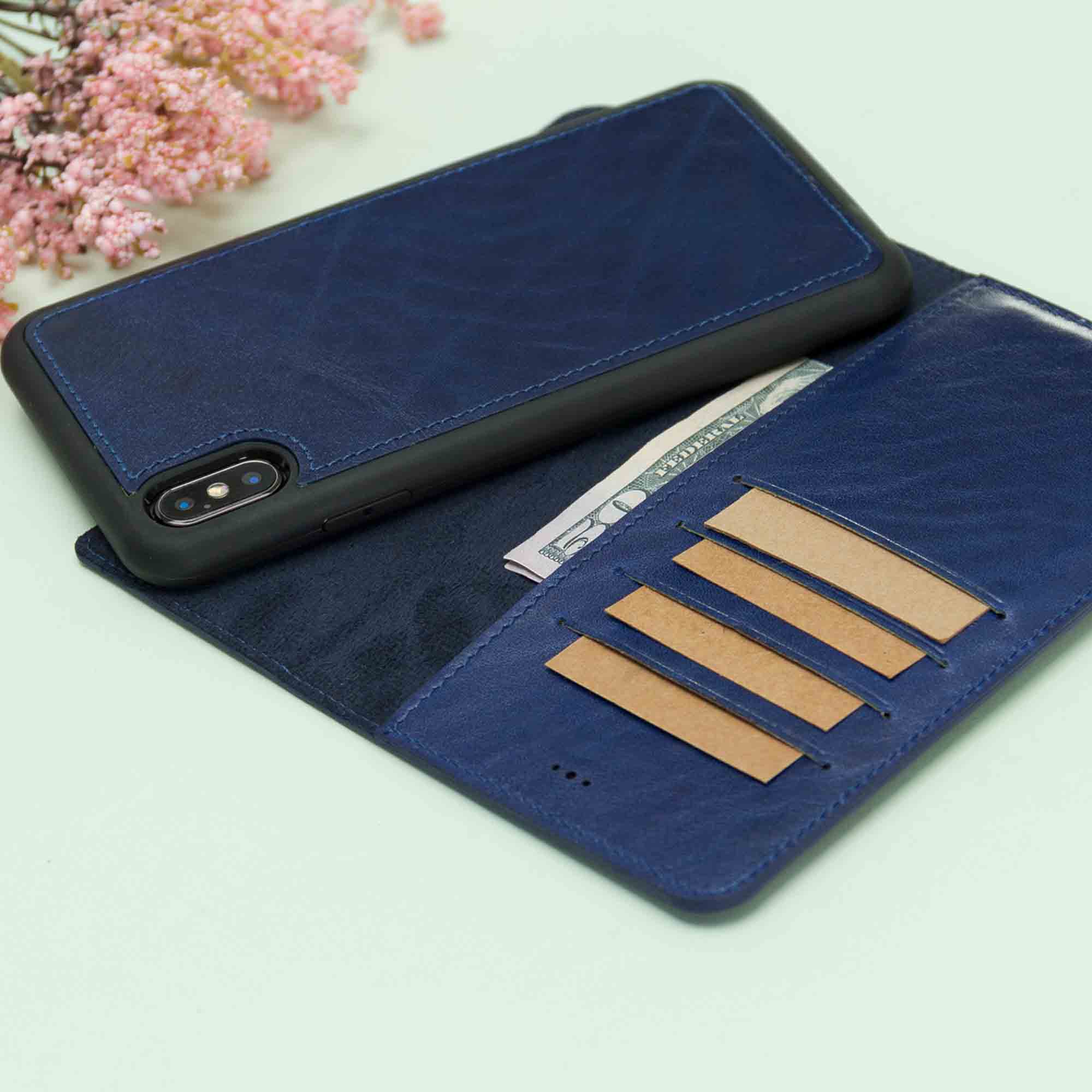 Magic Magnetic Detachable Leather Wallet Case for iPhone XS Max (6.5") - BLUE - saracleather