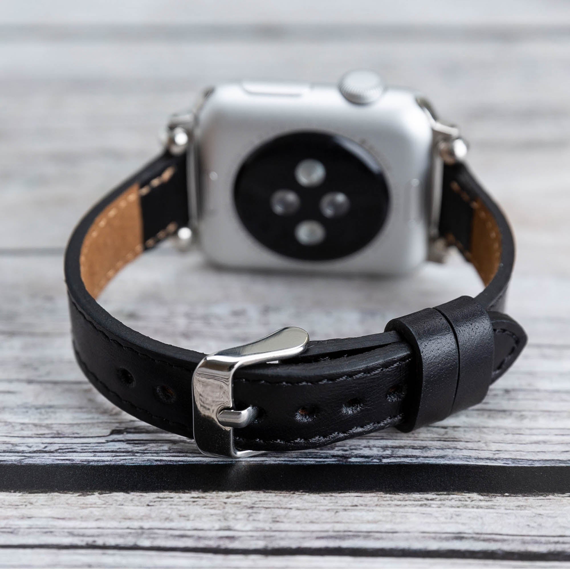 Ferro Strap - Full Grain Leather Band for Apple Watch - BLACK - saracleather