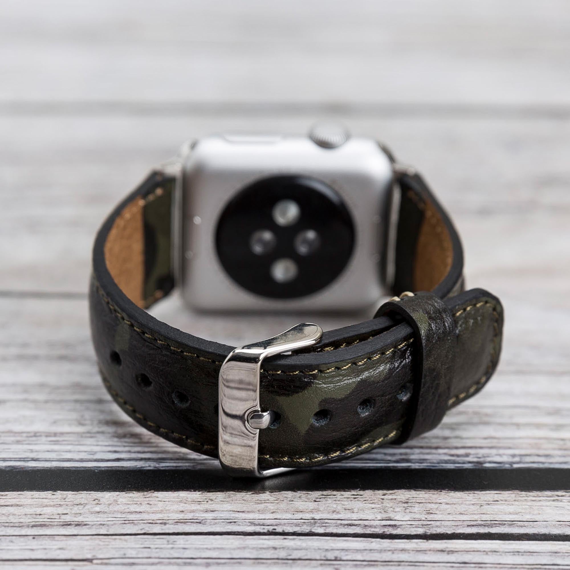 Full Grain Leather Band for Apple Watch - CAMOUFLAGE GREEN - saracleather