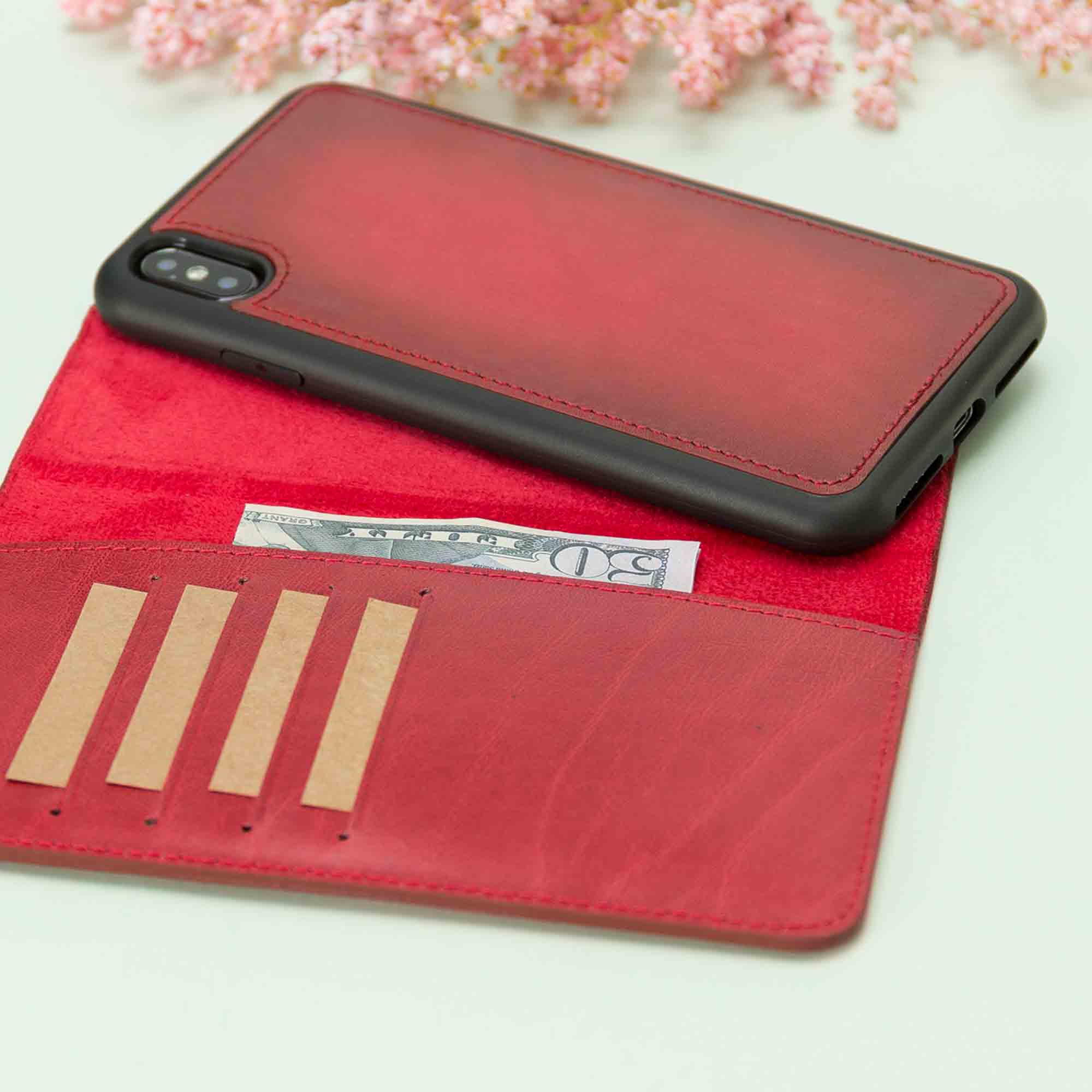 Magic Magnetic Detachable Leather Wallet Case for iPhone XS Max (6.5") - RED - saracleather