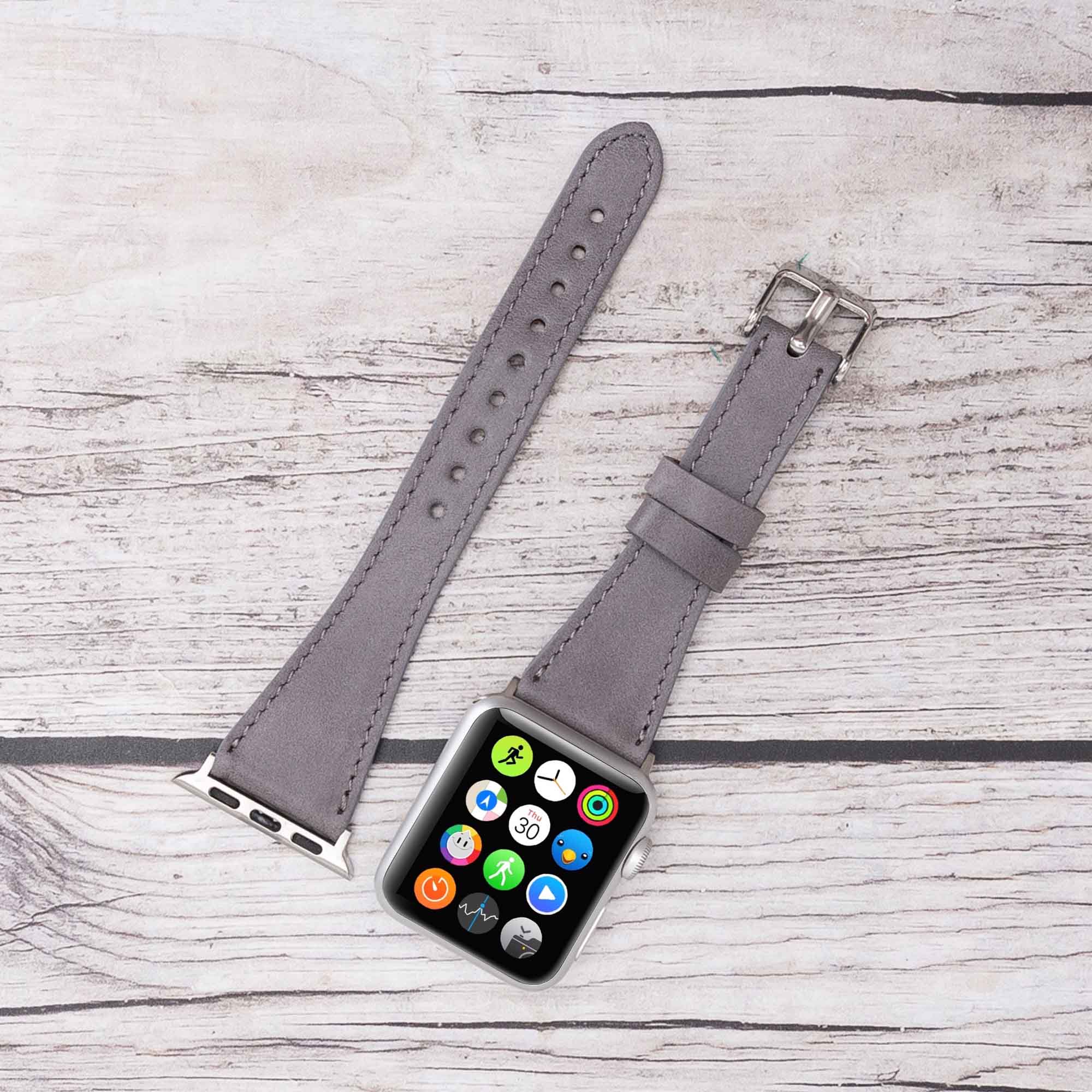 Slim Strap - Full Grain Leather Band for Apple Watch 38mm / 40mm - GRAY - saracleather