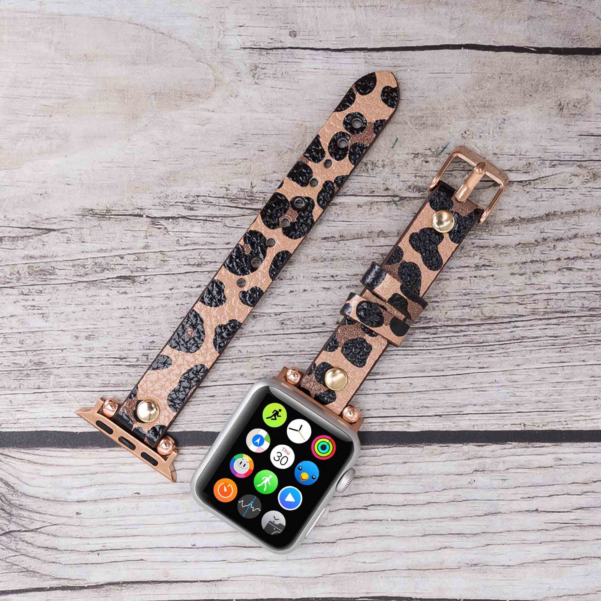 Ferro Strap - Full Grain Leather Band for Apple Watch - LEOPARD PATTERNED - saracleather