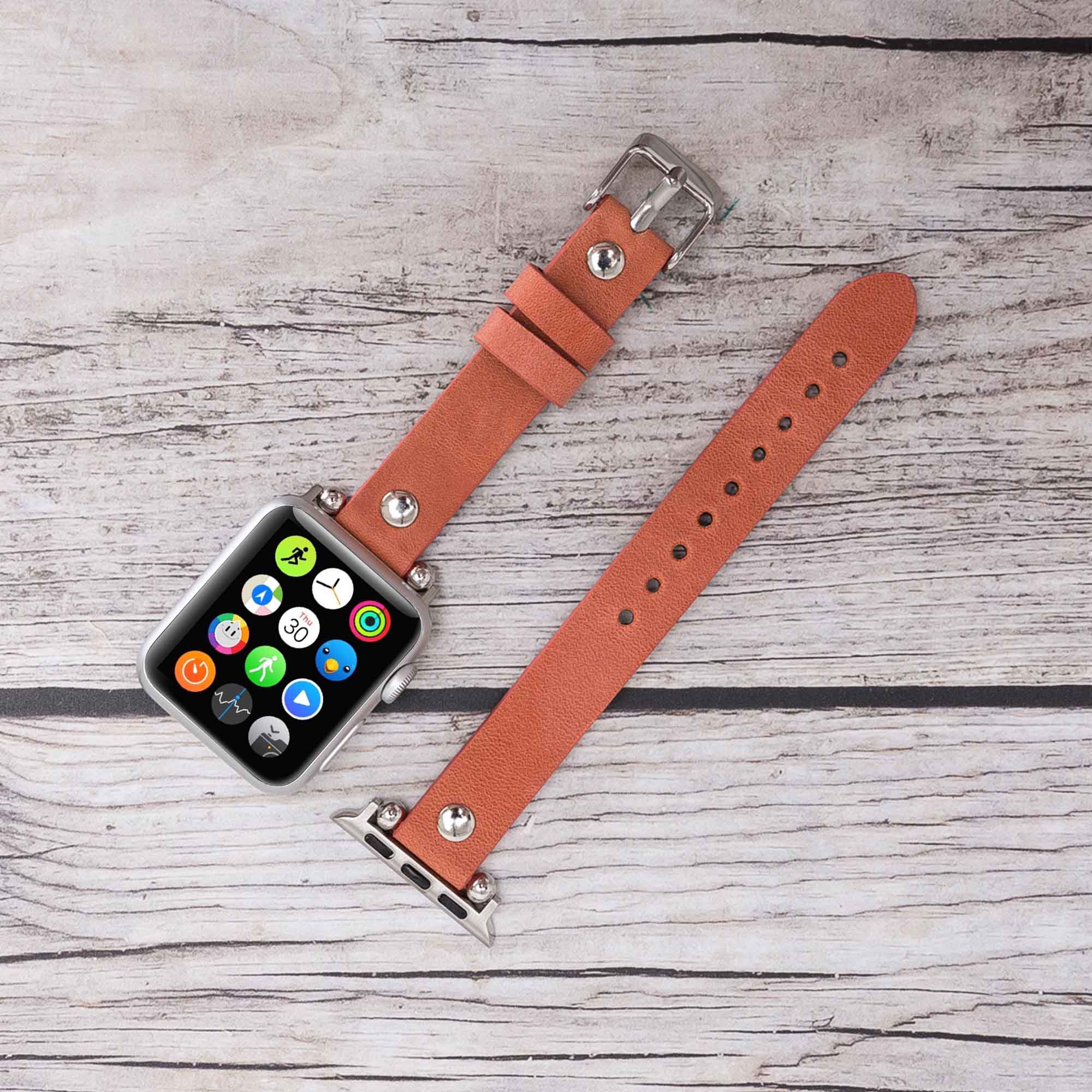 Ferro Strap - Full Grain Leather Band for Apple Watch - POMEGRANATE FLOWER - saracleather