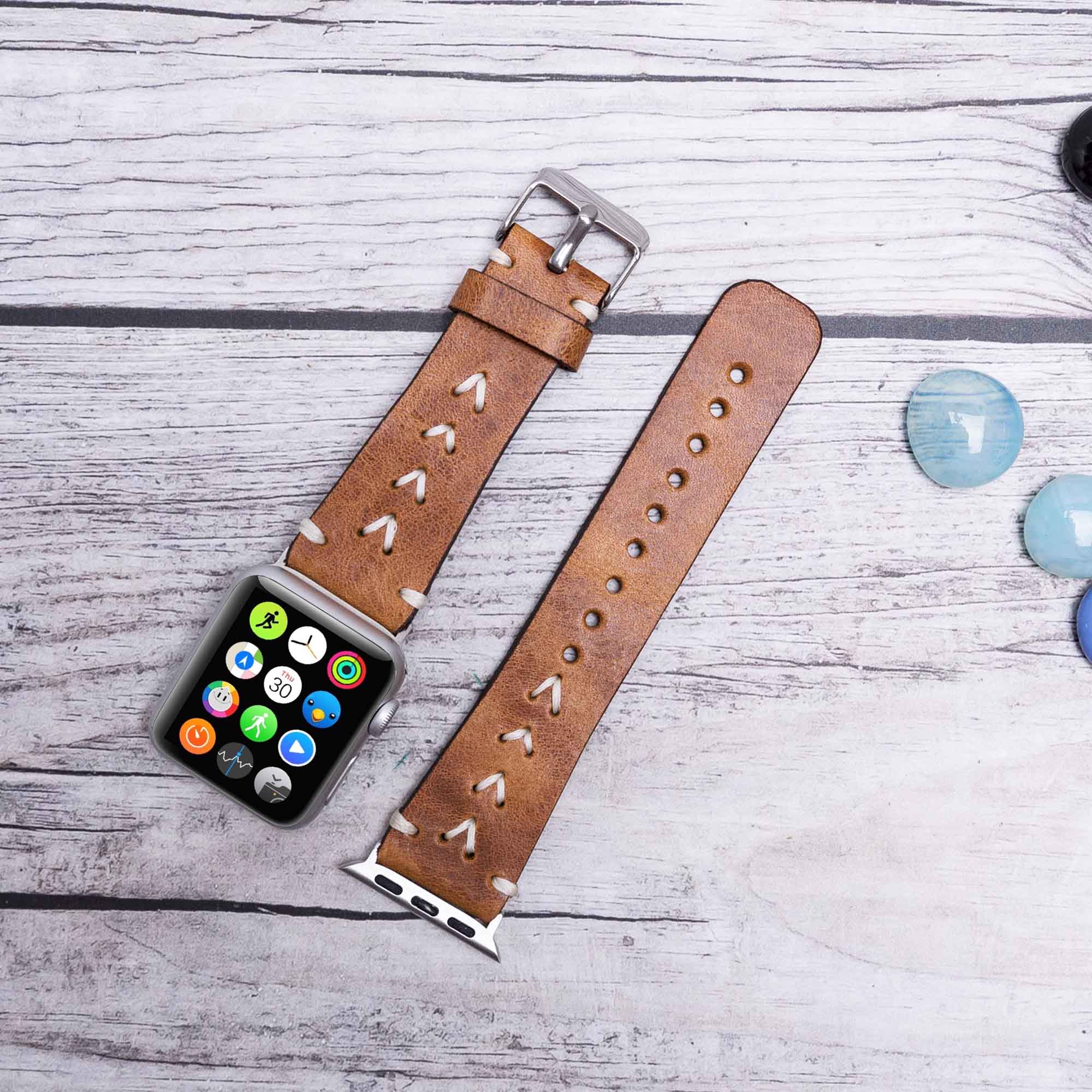 Full Grain Leather Band for Apple Watch - CAMEL - saracleather