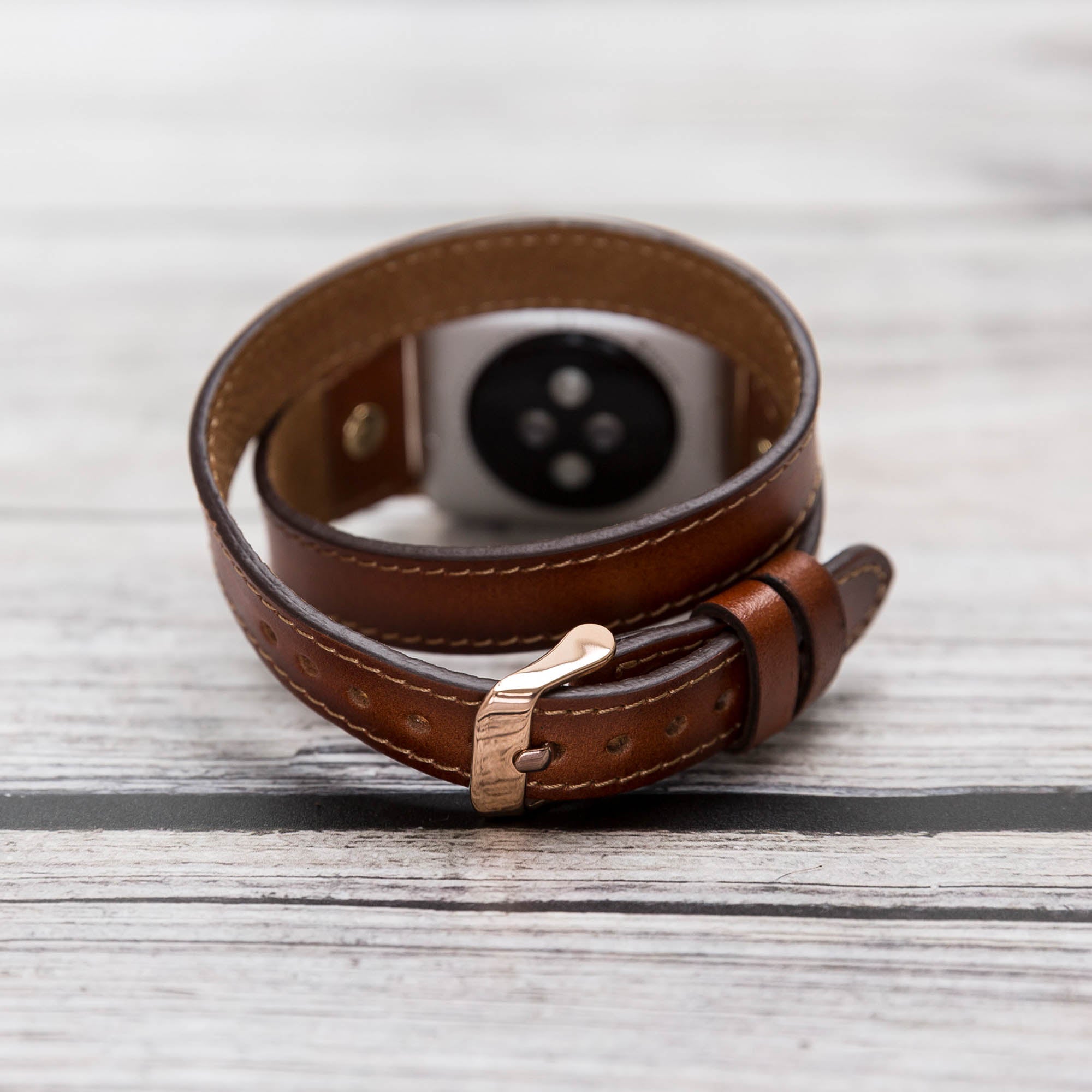 Slim Double Tour Strap: Full Grain Leather Band for Apple Watch 38mm / 40mm - EFFECT BROWN - saracleather