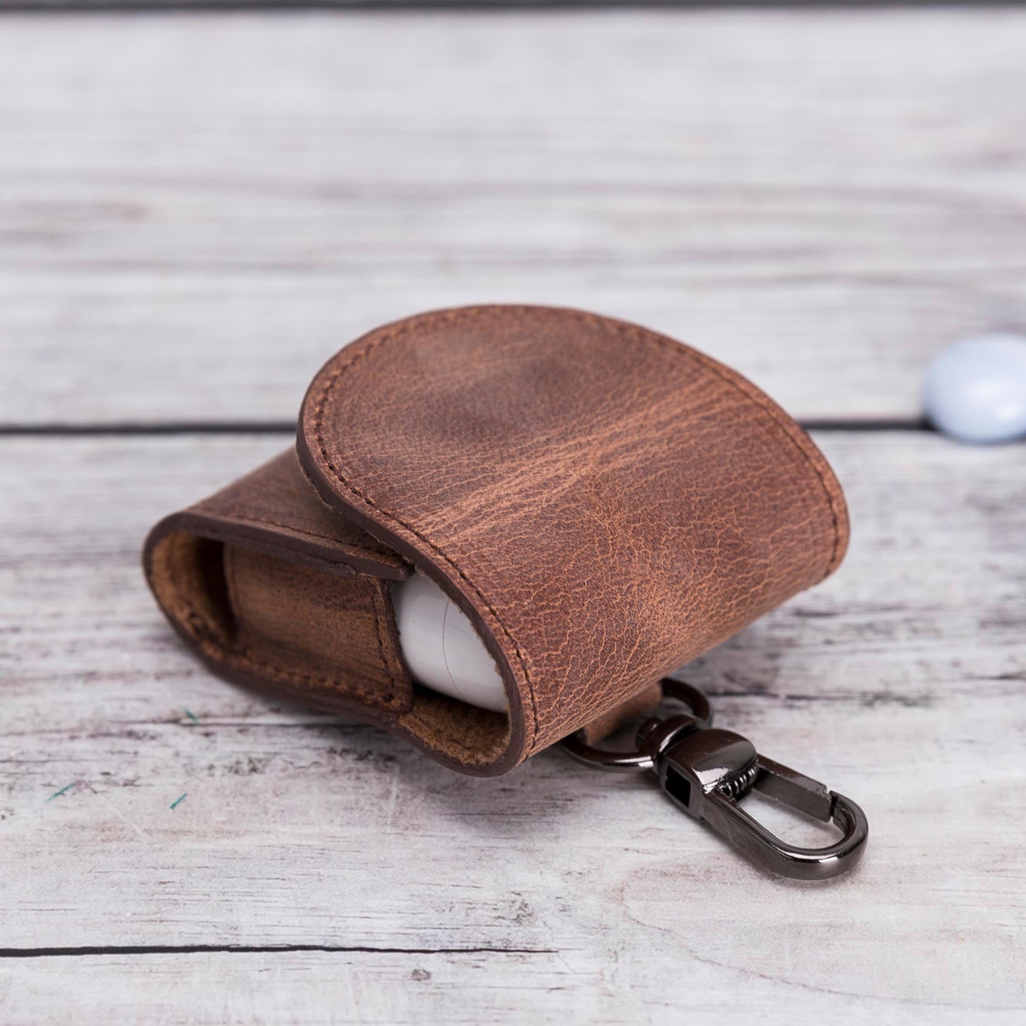 Mai Magnet Leather Case for AirPods 1 & 2 - BROWN - saracleather