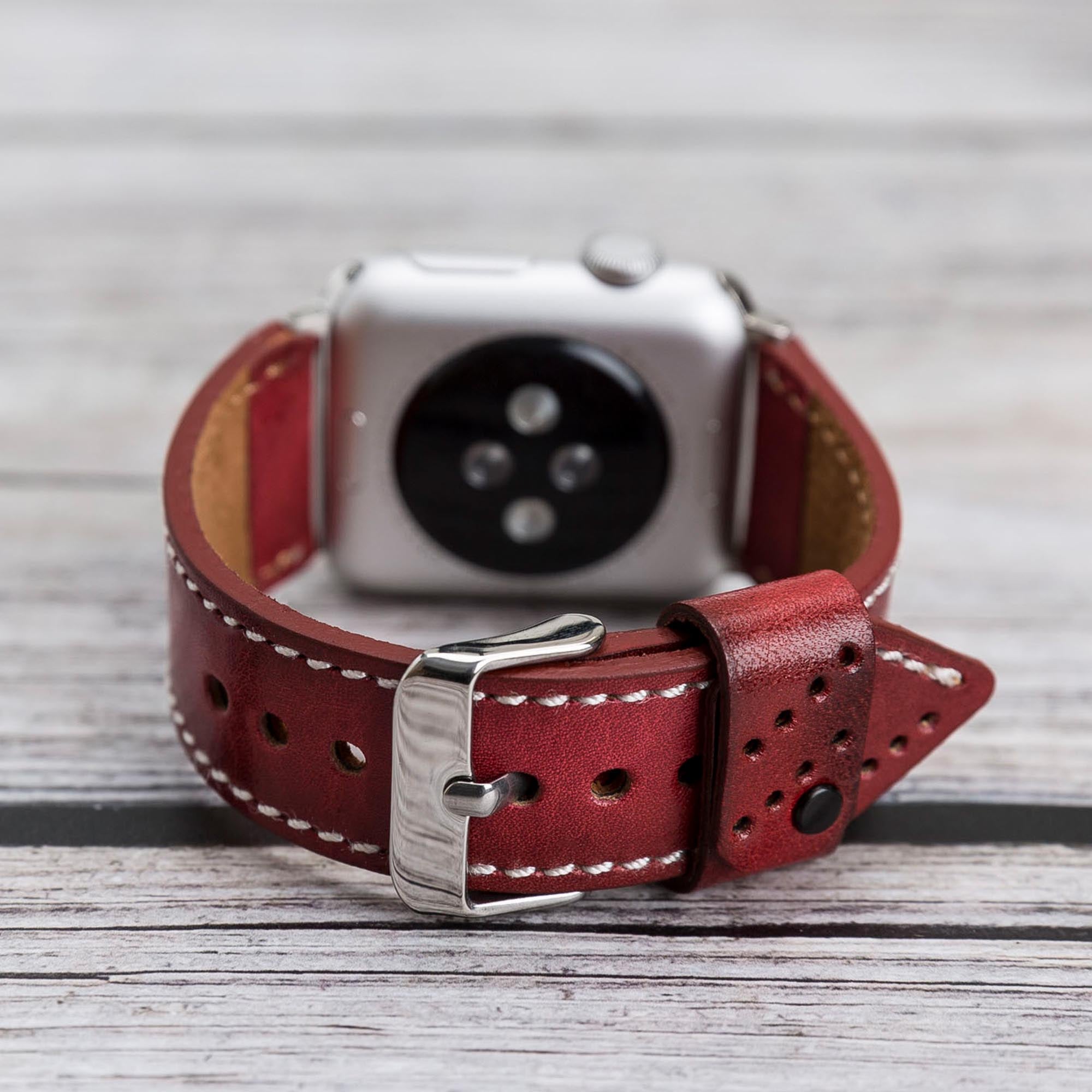 Full Grain Leather Band for Apple Watch - RED - saracleather