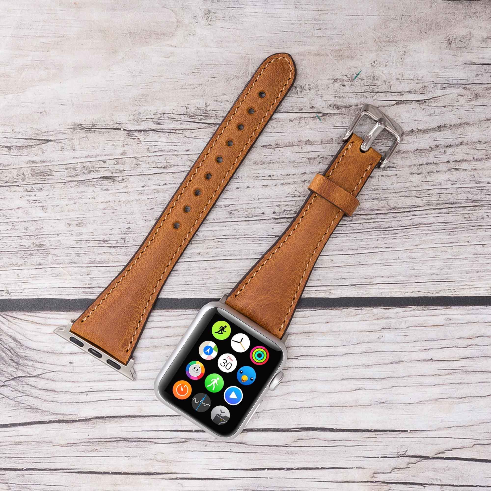 Slim Strap - Full Grain Leather Band for Apple Watch 38mm / 40mm - TAN - saracleather