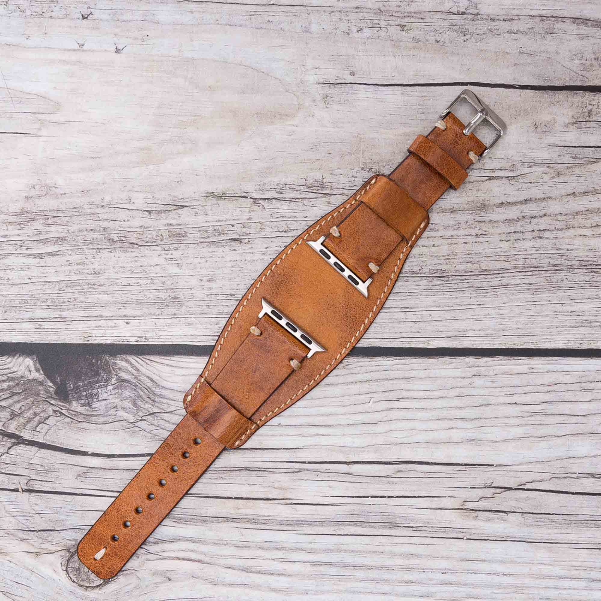 Cuff Strap: Full Grain Leather Band for Apple Watch - CAMEL - saracleather