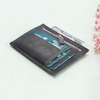 Slim Zipper Leather Wallet - EFFECT GRAY - saracleather