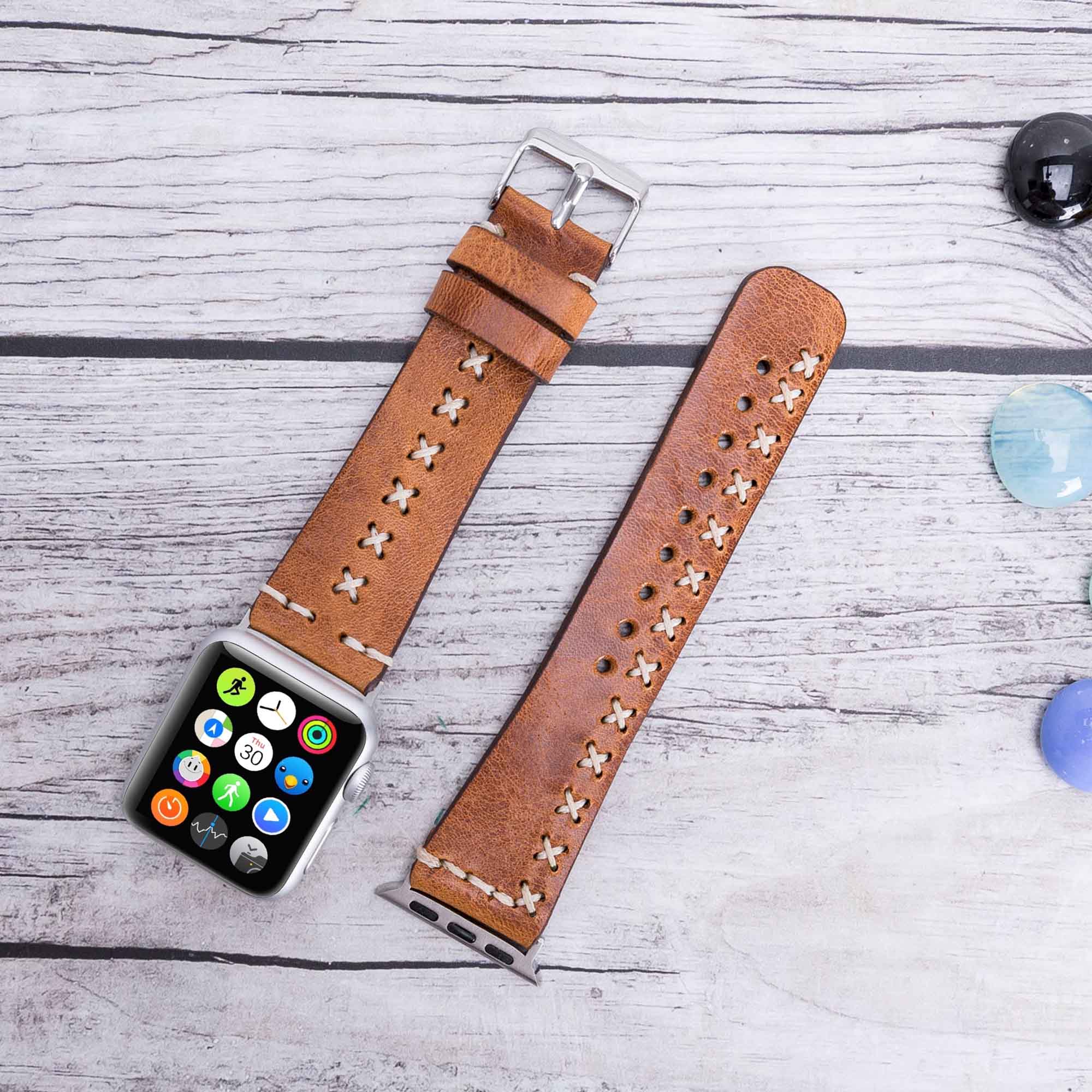 Full Grain Leather Band for Apple Watch - CAMEL - saracleather