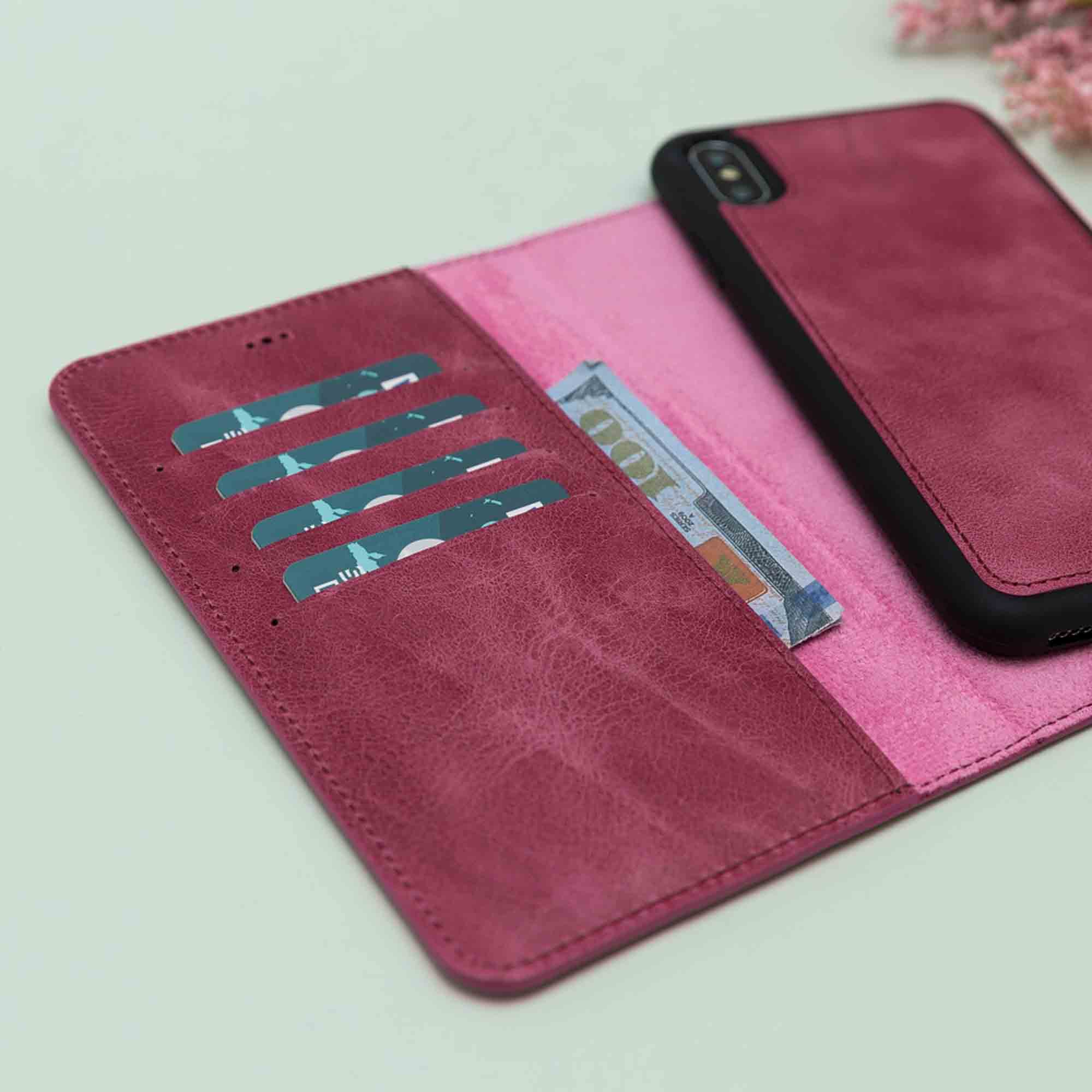 Magic Magnetic Detachable Leather Wallet Case for iPhone XS Max (6.5") - FUCHSIA - saracleather