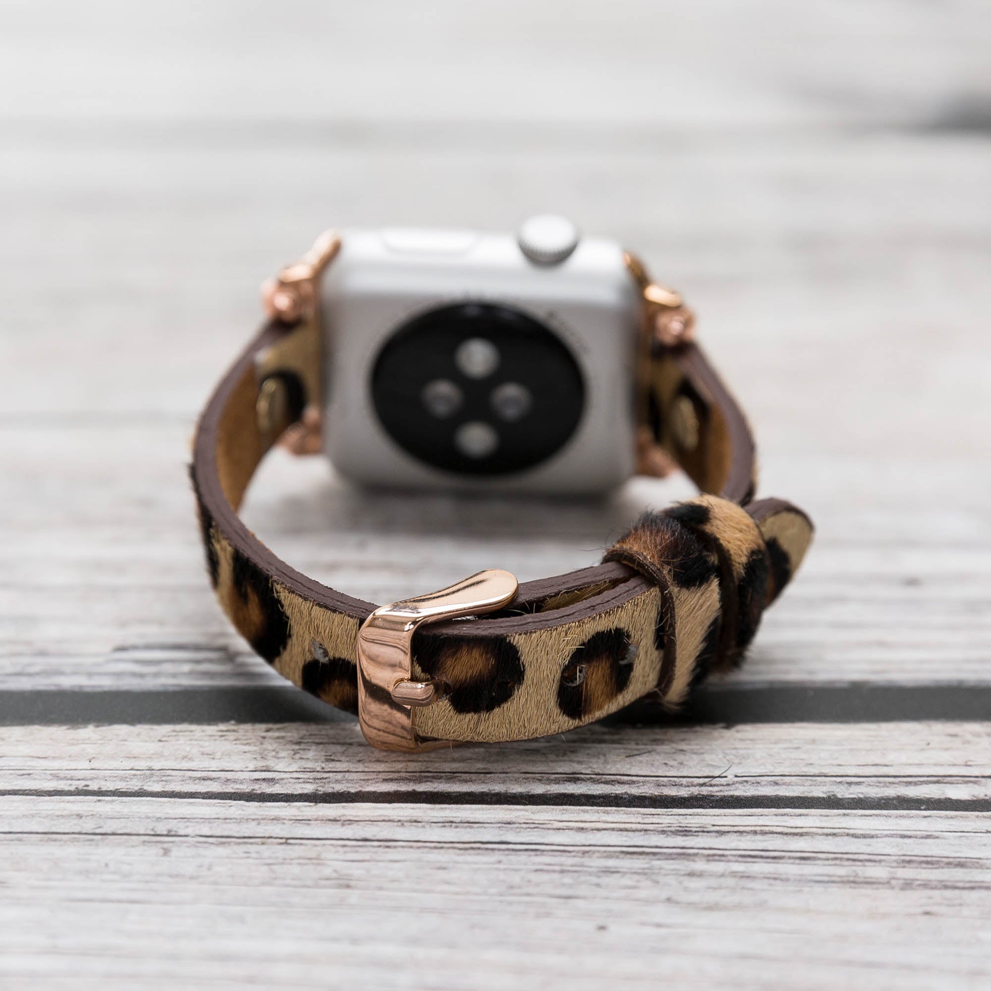 Ferro Strap - Full Grain Leather Band for Apple Watch - FURRY LEOPARD PATTERNED - saracleather